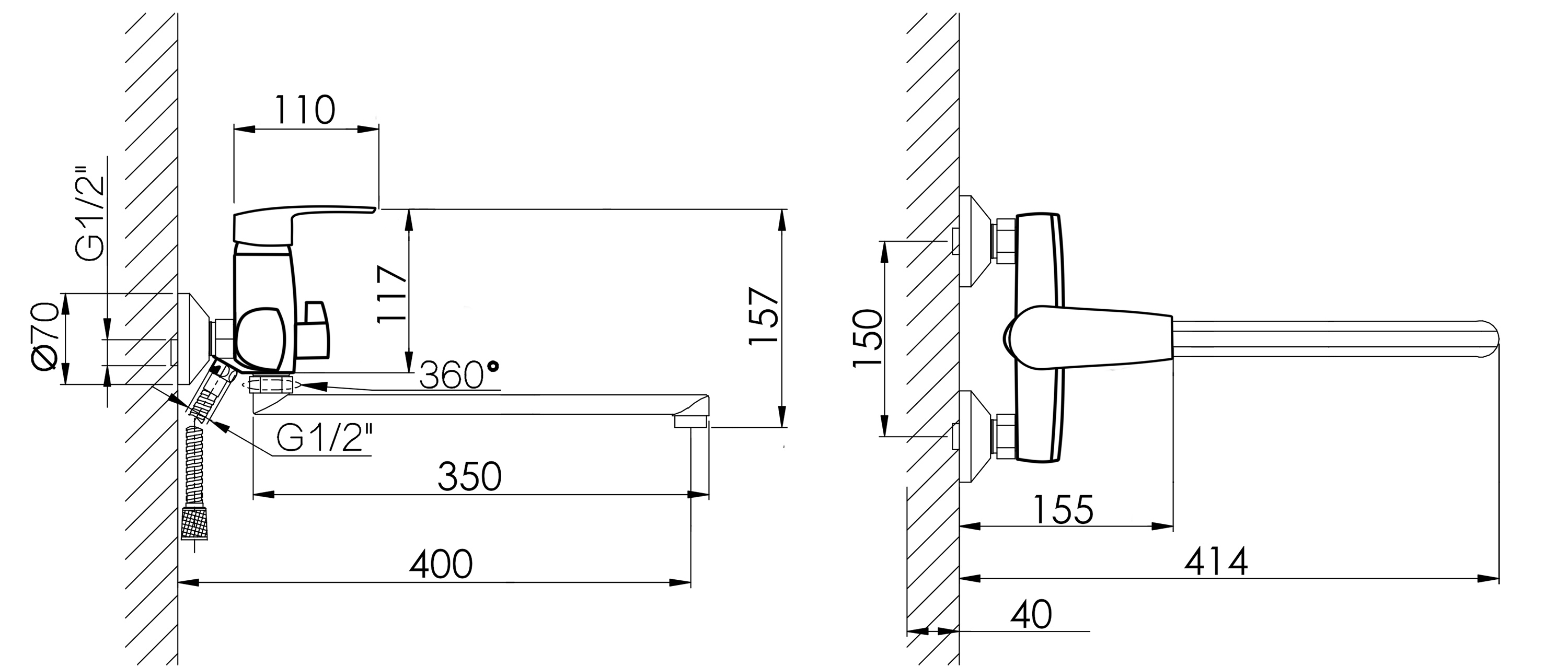 22011 Однр. смеситель для ванны  HANSEN  (10/1шт)
