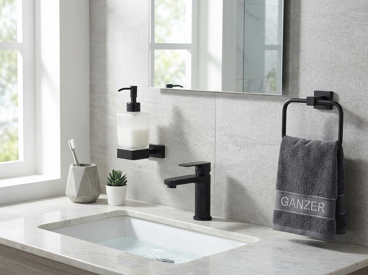 88027-C Дозатор жидкого мыла настенный (ЧЕРНЫЙ) GANZER  (20/1шт)