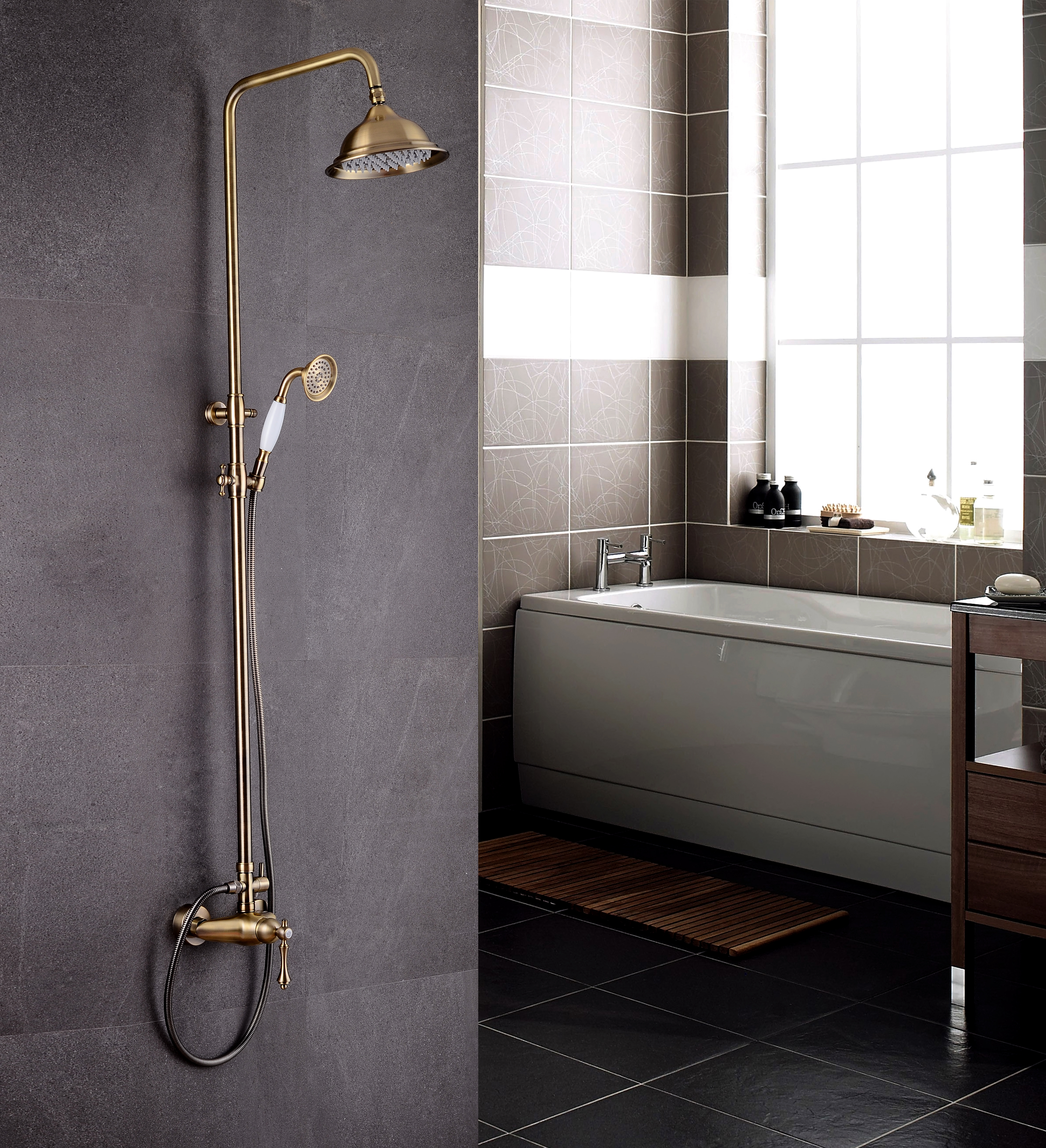 77060-D Душевой релинг для душа (БРОНЗА)  "GANZER"  (4/1шт)