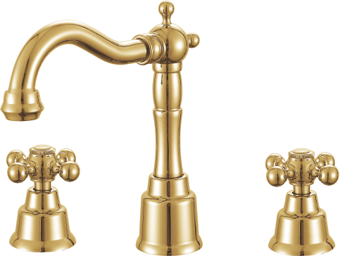 09114-E Смеситель на борт раковины (3-отв, ЗОЛОТО)  GANZER  (10/1шт)