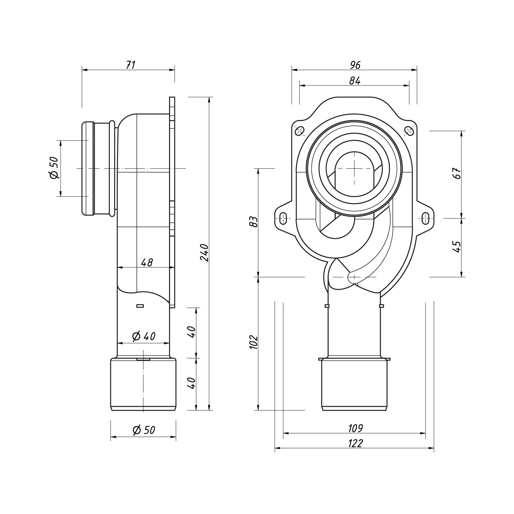 51009 Сифон для писуара Ф50 и отв. 40мм (вертикал.) ОРИО (15/1шт)