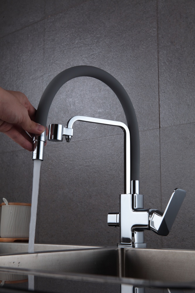 12026-H Смес. для кухни с гибким шлангом и под фильтр (СЕРЫЙ) GANZER (10/1шт) Л/К