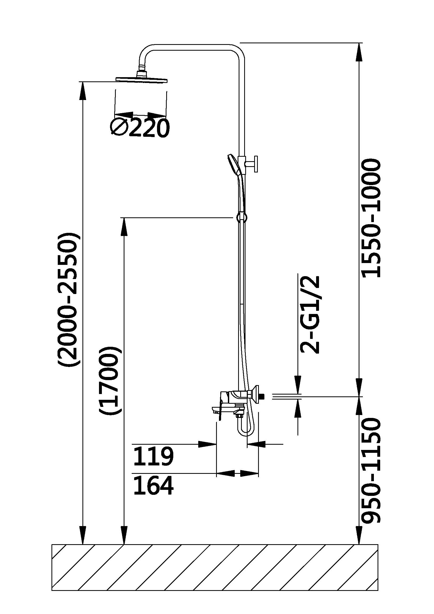 33037 Однорукий душевой релинг  HANSEN  (4/1шт)