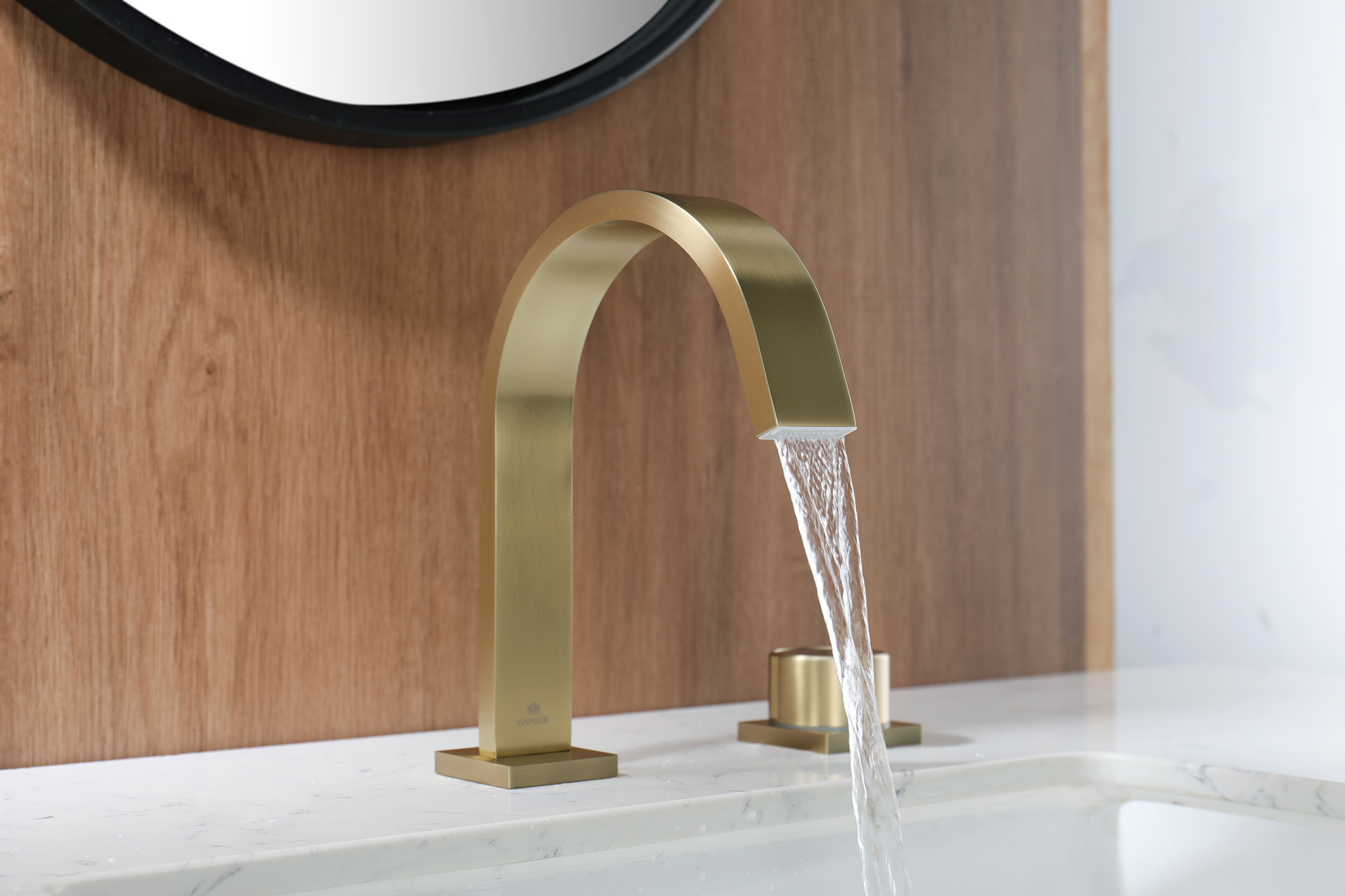 01111-S Смеситель на борт раковины (2-отв,Мат. Золото)  GANZER (10/1шт)