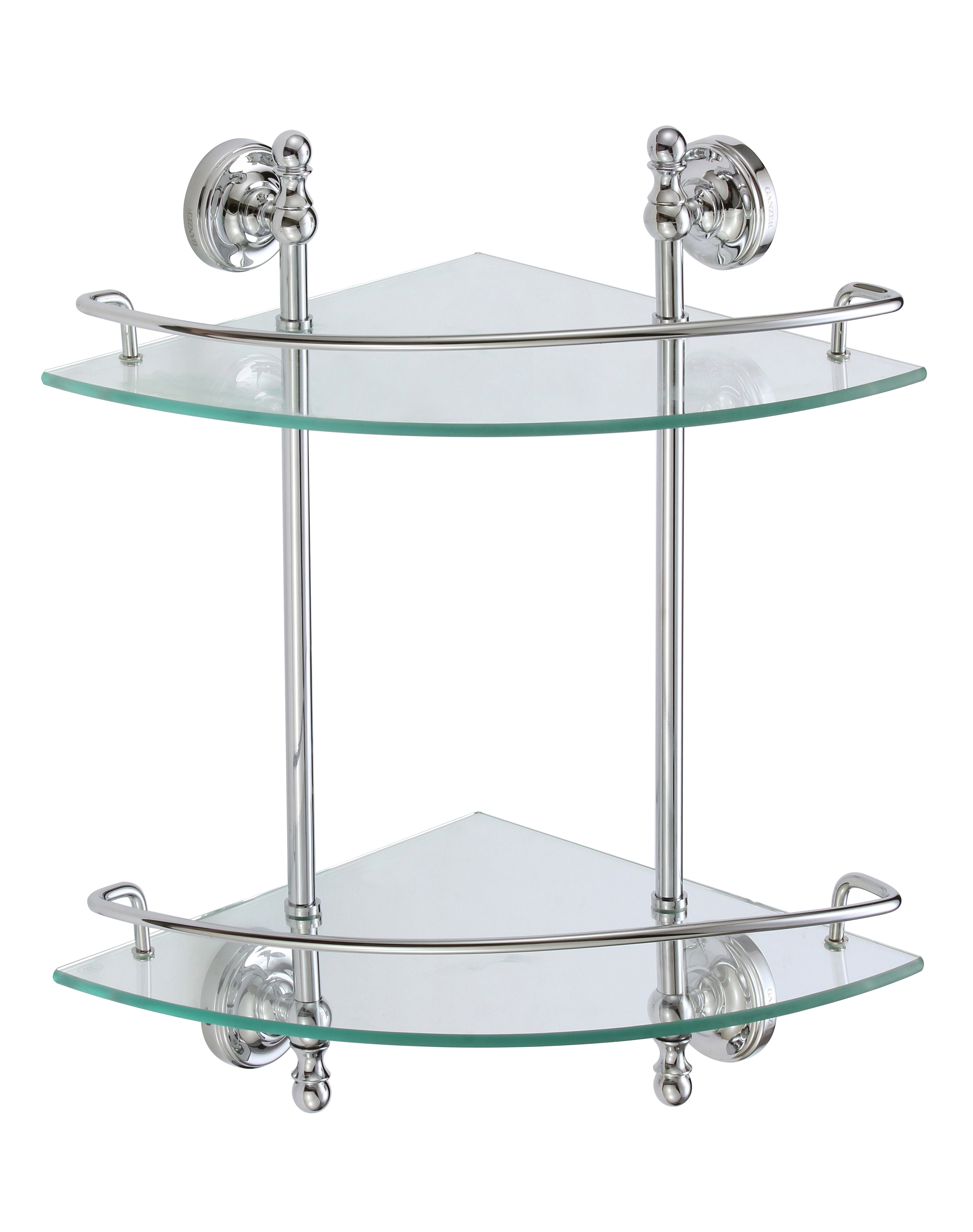 31082 Угловая стеклянная 2-я полка (ХРОМ) GANZER (5/1шт)