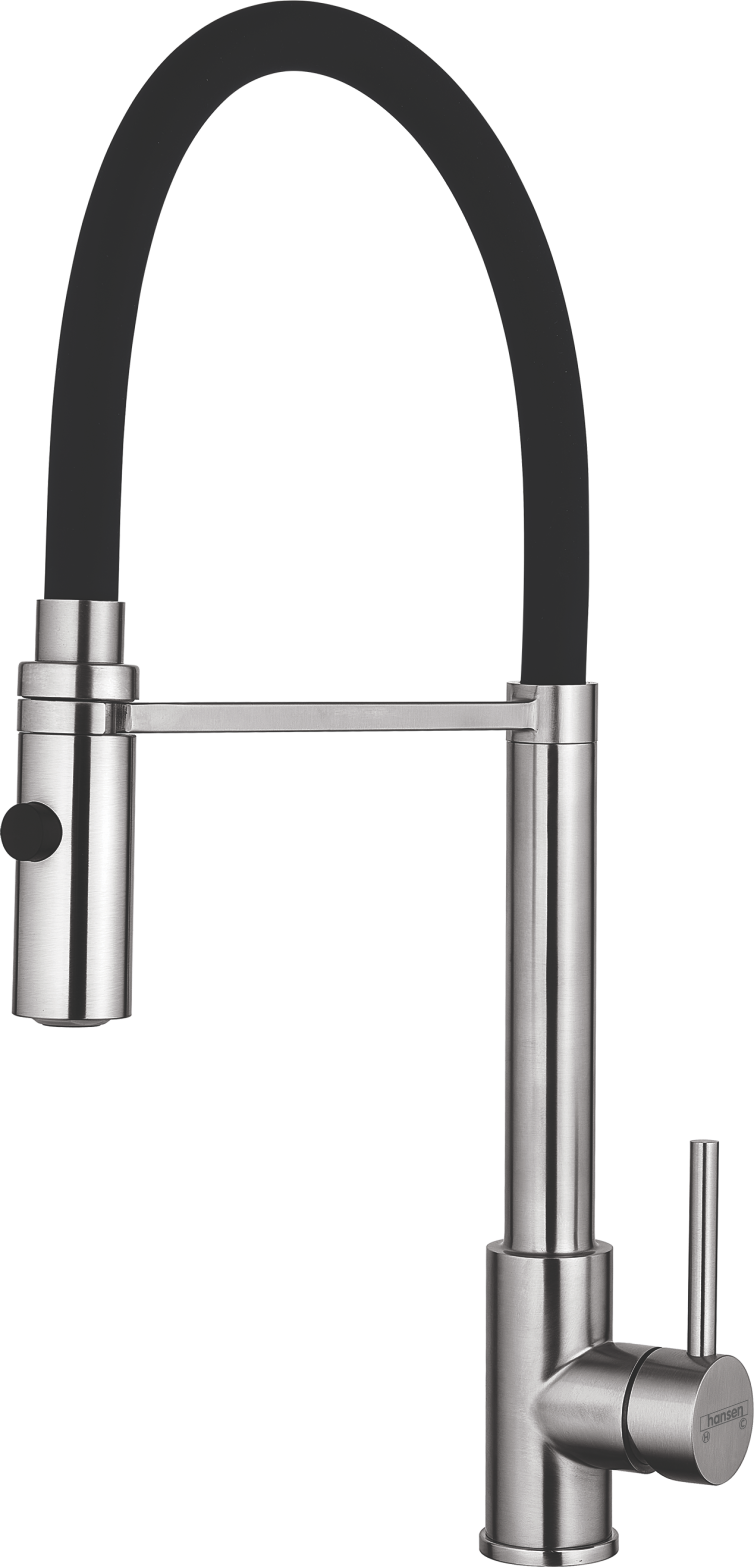 54304-GC Смес. из НЕРЖ. для кух. (САТИН с гиб. чер. изл.) HANSEN  (8/1шт)