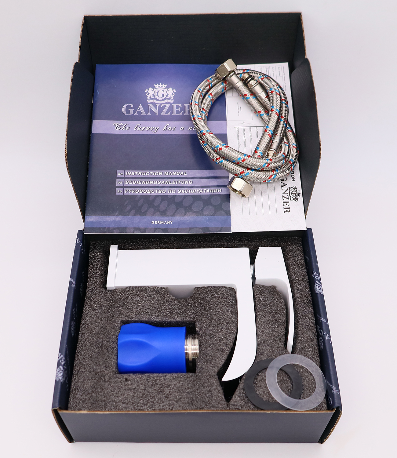 44014-F Смеситель для умыв. белый (ВОДОПАД) GANZER  (10/1шт) Л/К