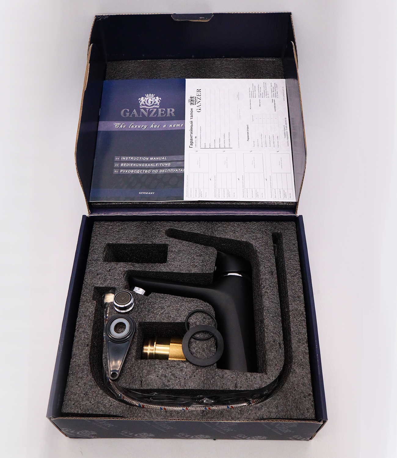 24011-C Смеситель для умывальника (ЧЕРНЫЙ) "GANZER" (10/1шт)  Л/К