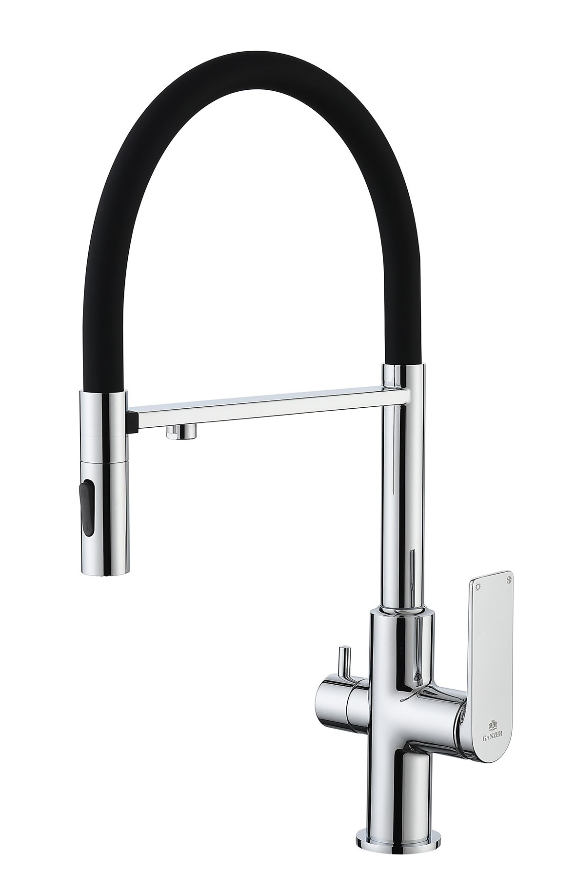 07127 Смес. для кухни с гиб МАГ. изл. и под. фильт. (ХРОМ+ЧЕР.) GANZER (10/1шт)