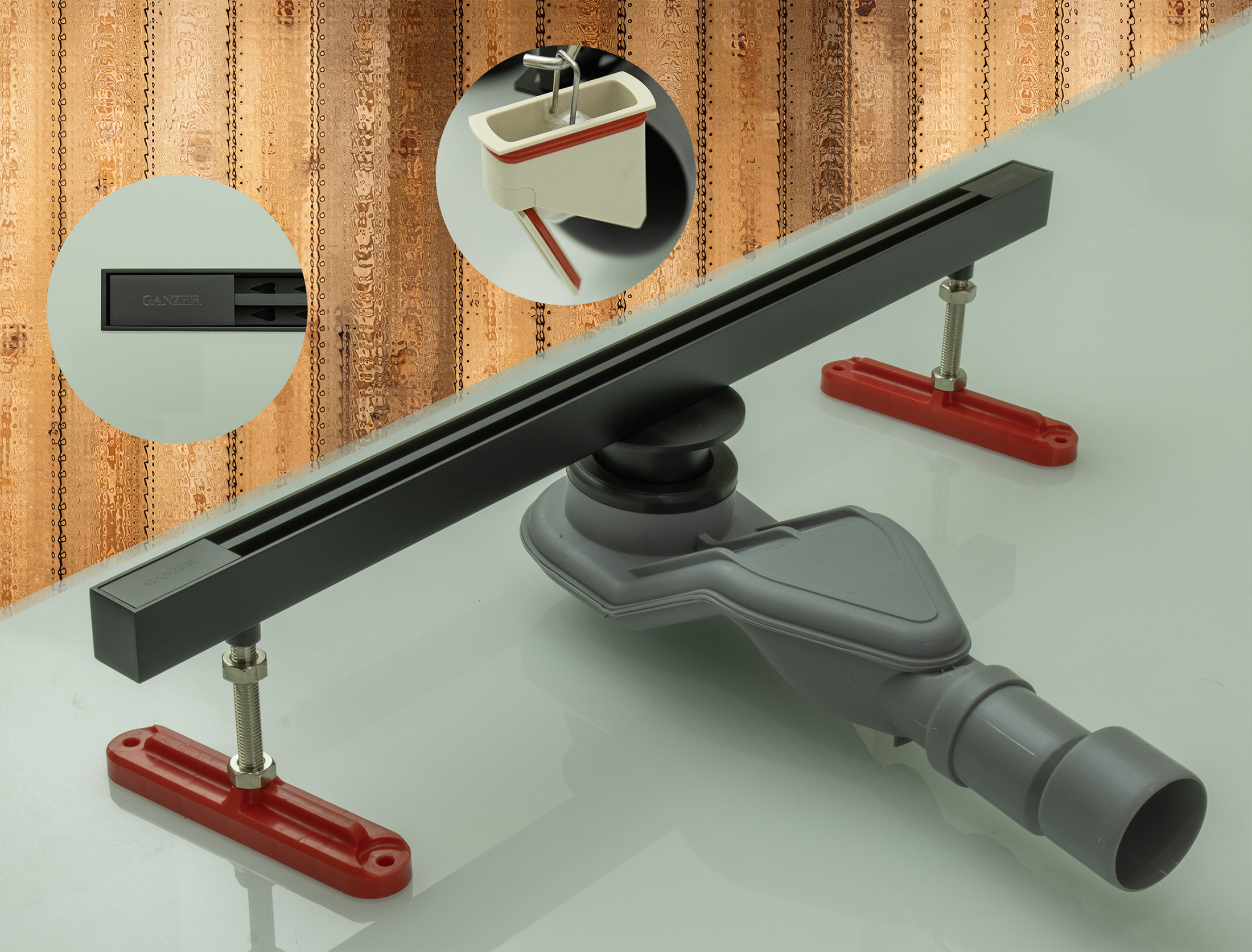 99160-C Трап щелевой 25х600мм (ЧЕРНЫЙ) GANZER  (4/1шт)