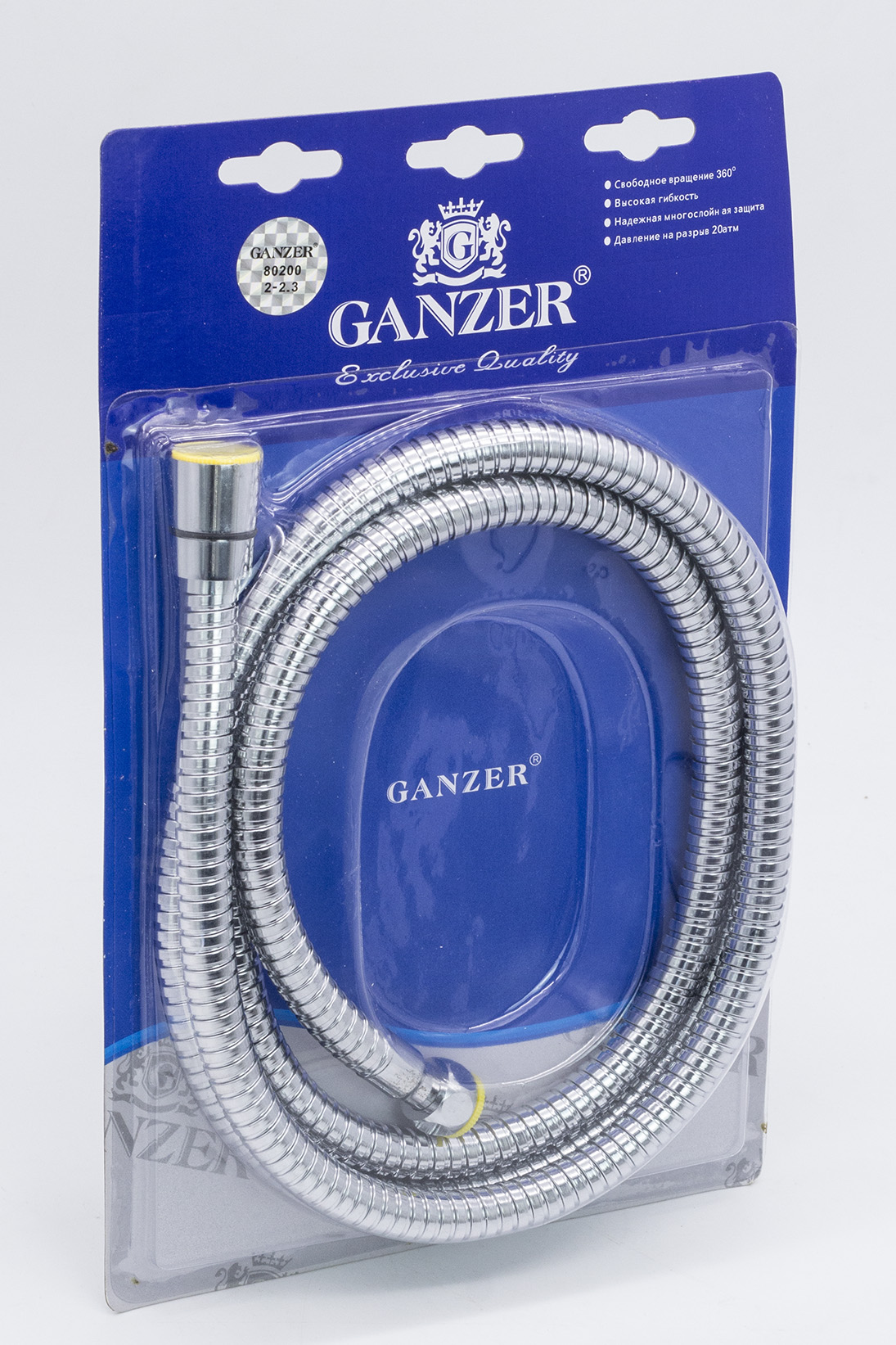 80200 Шланг для выд. лейки 200см 3/8 вн. (ХРОМ) GANZER  (50/1шт)