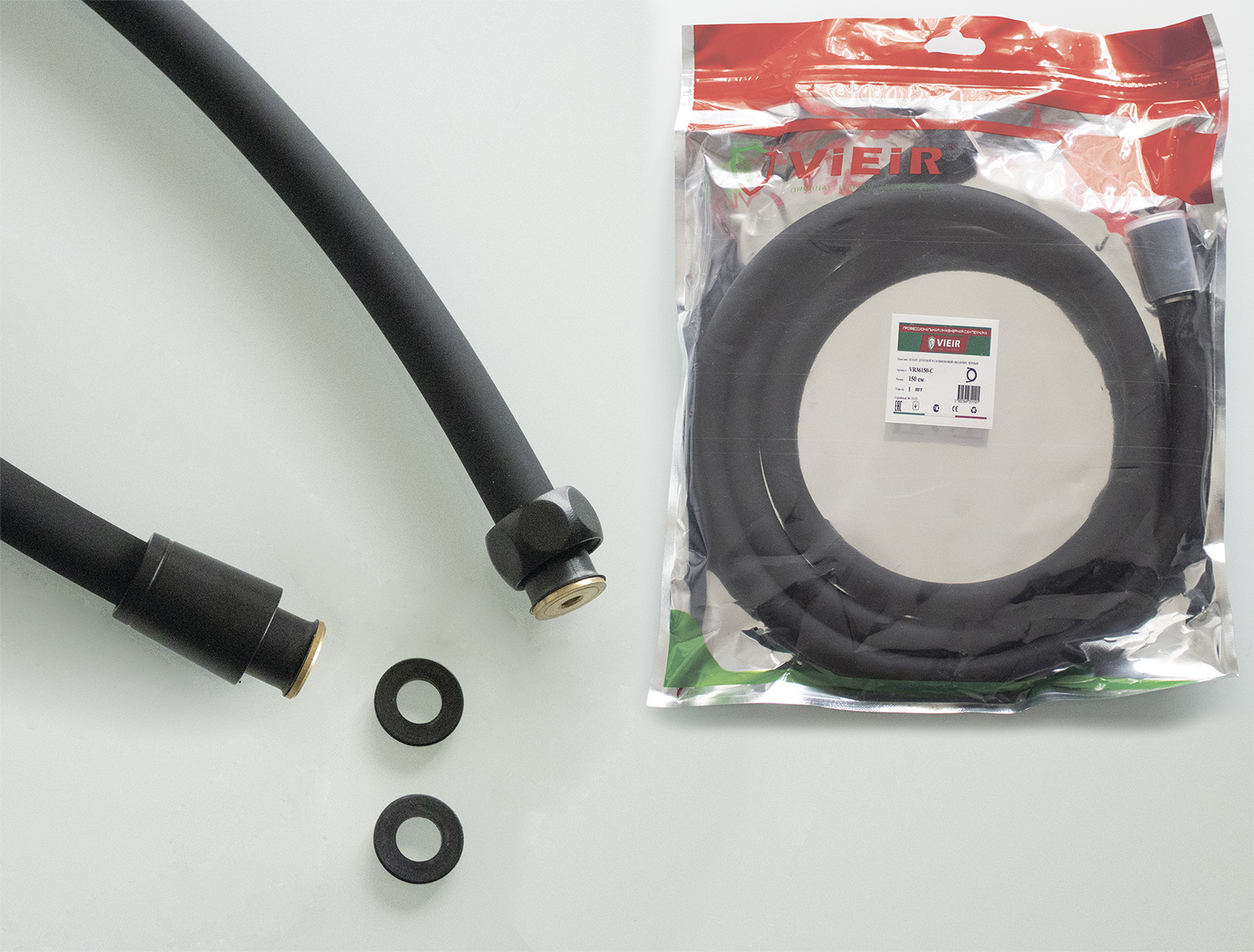 Шланг для душа 200см СИЛ.ЧЕРНЫЙ (в пакете, 360°) ViEiR  (50/1шт)