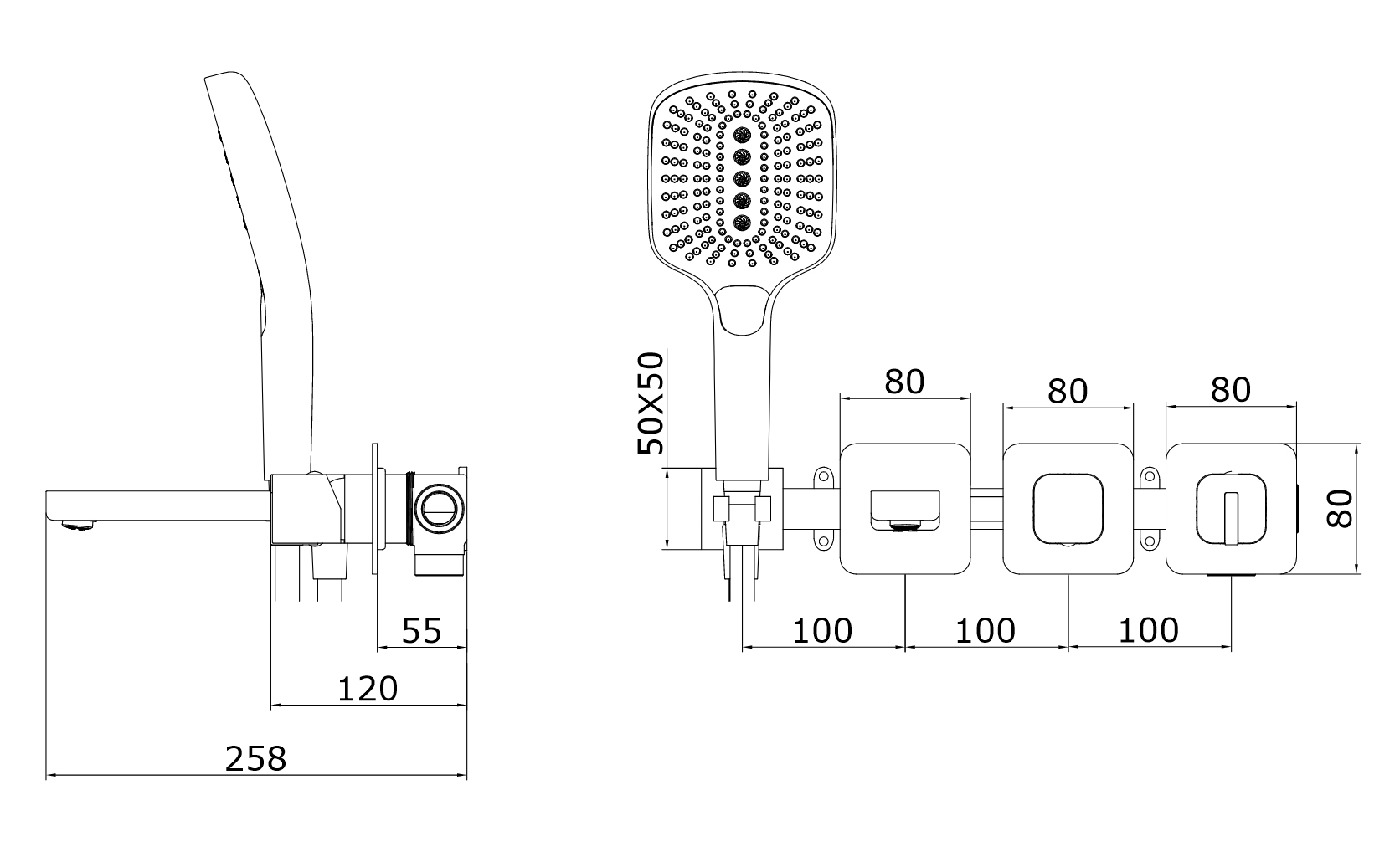 12134-C Встроенный смес. для ванны  (ЧЕРНЫЙ) GANZER  (6/1шт)