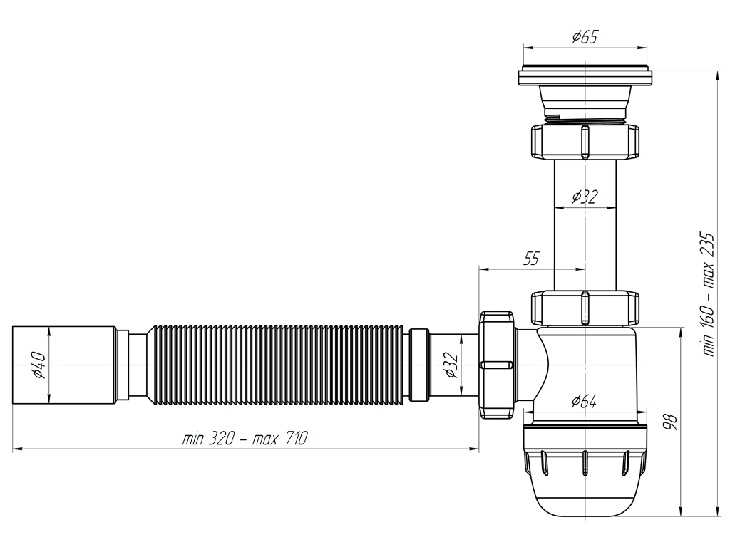 АНИ  В1010 Сифон 1"1/4 х 32 с гиб трубой  (30шт)