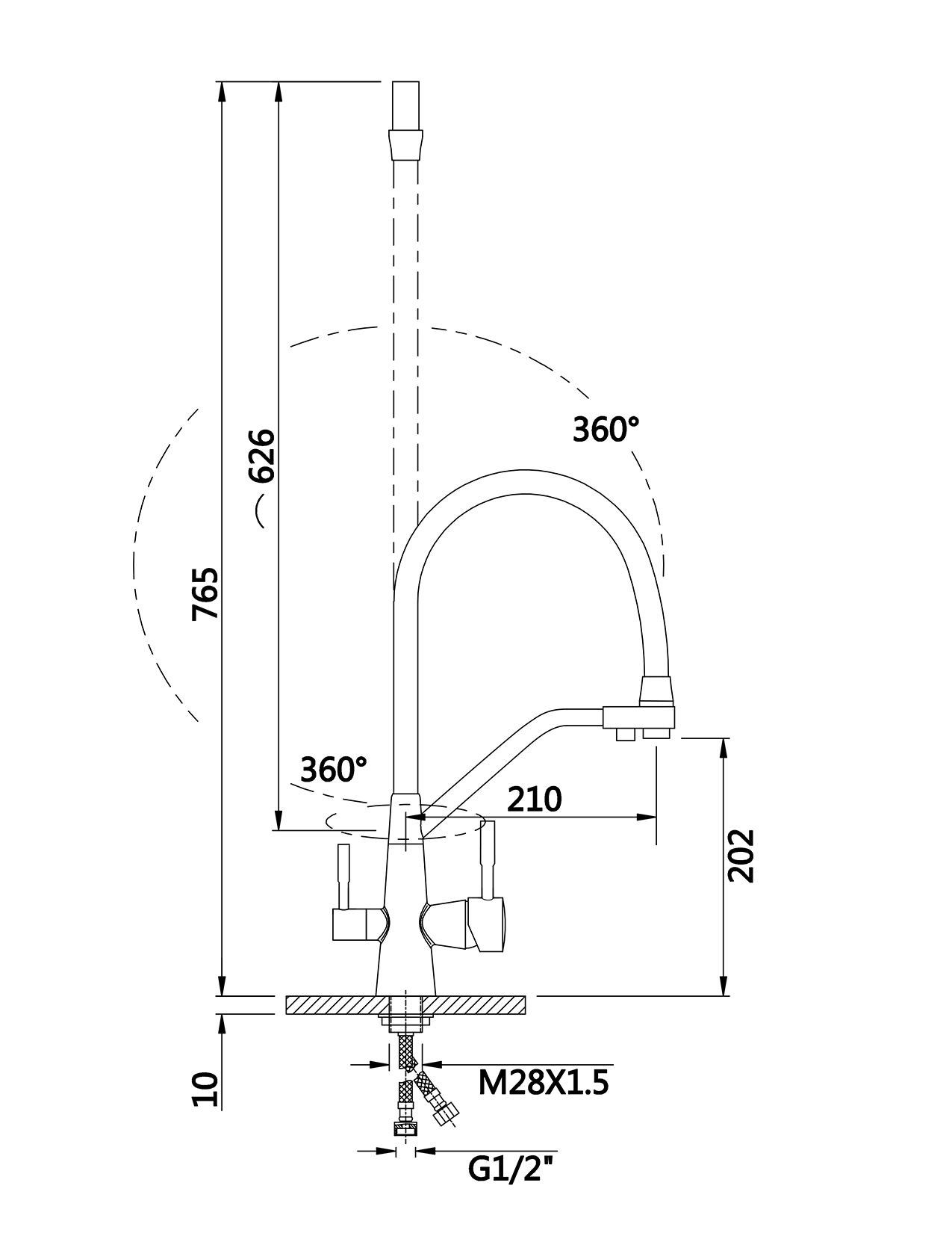 15055-PP Смес. для кухни с гиб шланг и под филт НЕРЖ (графит/серый) HANSEN (8/1шт)