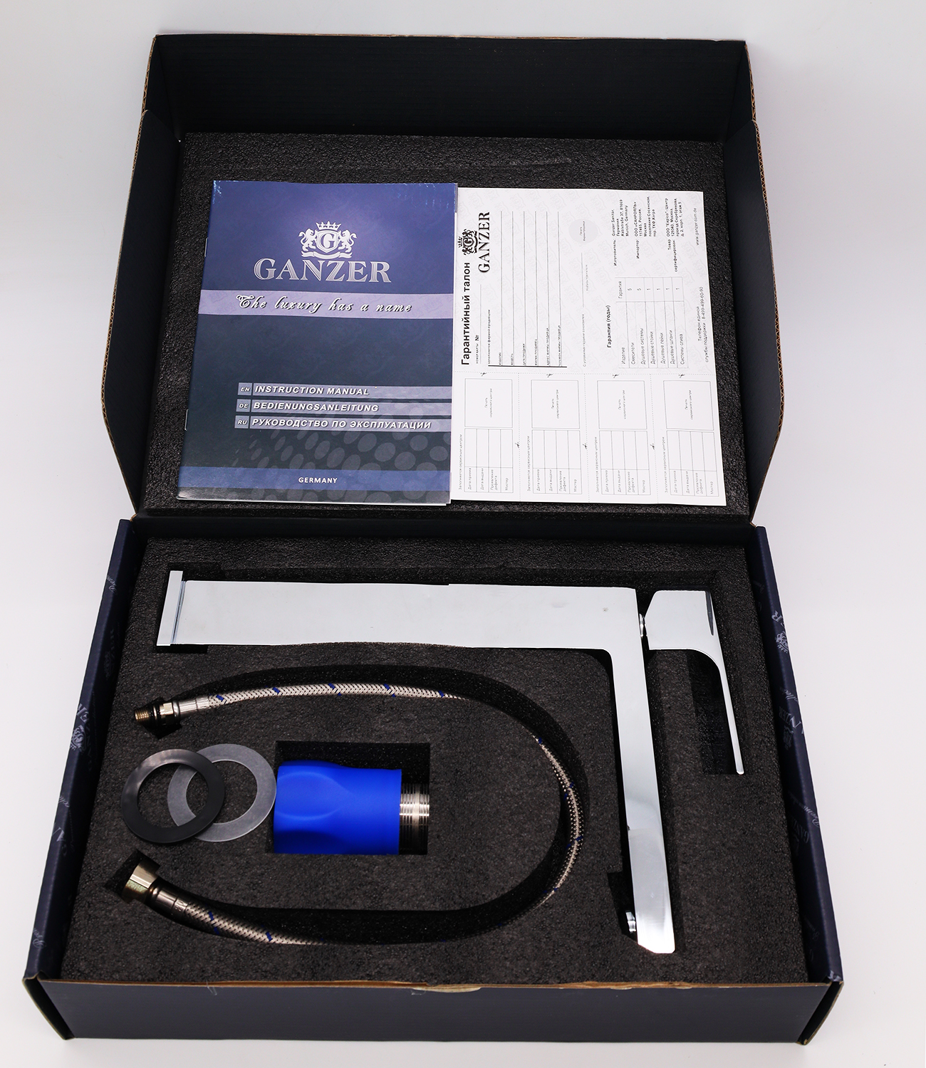 28012-F Смес. для умыв. (ВЫСОКИ БЕЛЫЙ) GANZER  (10/1шт) Л/К