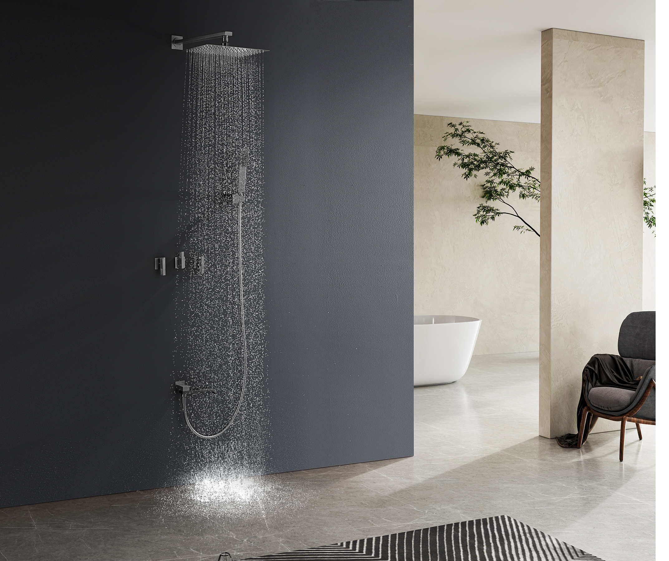 01165-Q Смеситель встраиваемый для душа с 3-функ. (ГРАФИТ) GANZER (6/1шт)