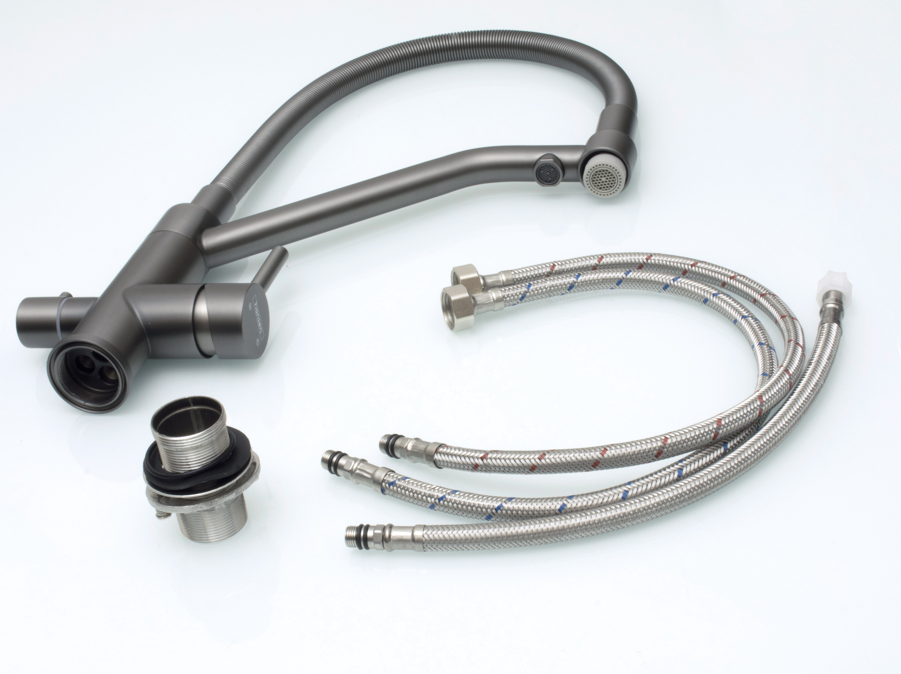 15056-P Смес. для кухни с гиб шланг и под фильт (ГРАФИТ) HANSEN (8/1шт)