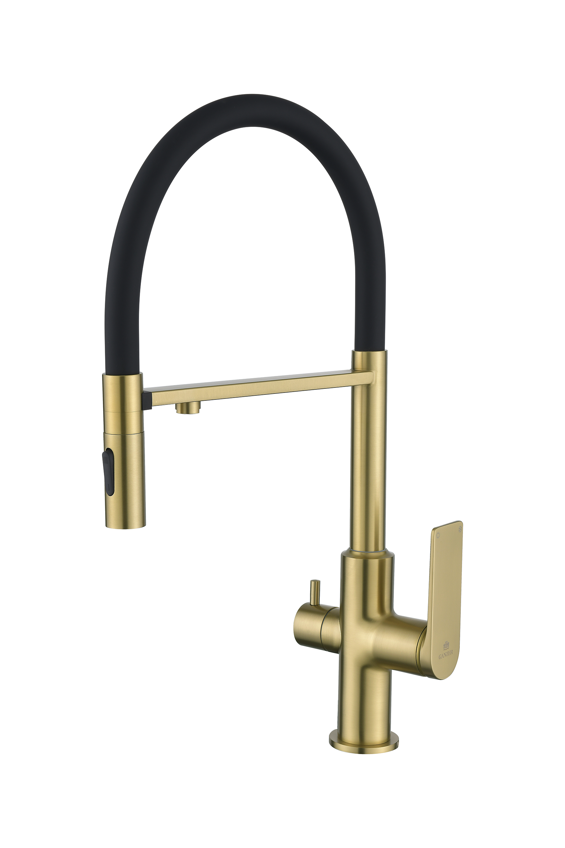 07127-S Смес. для кухни с гиб МАГ. изл. и под. фильт. (Мат. Золото+ЧЕР.) GANZER (10/1шт)