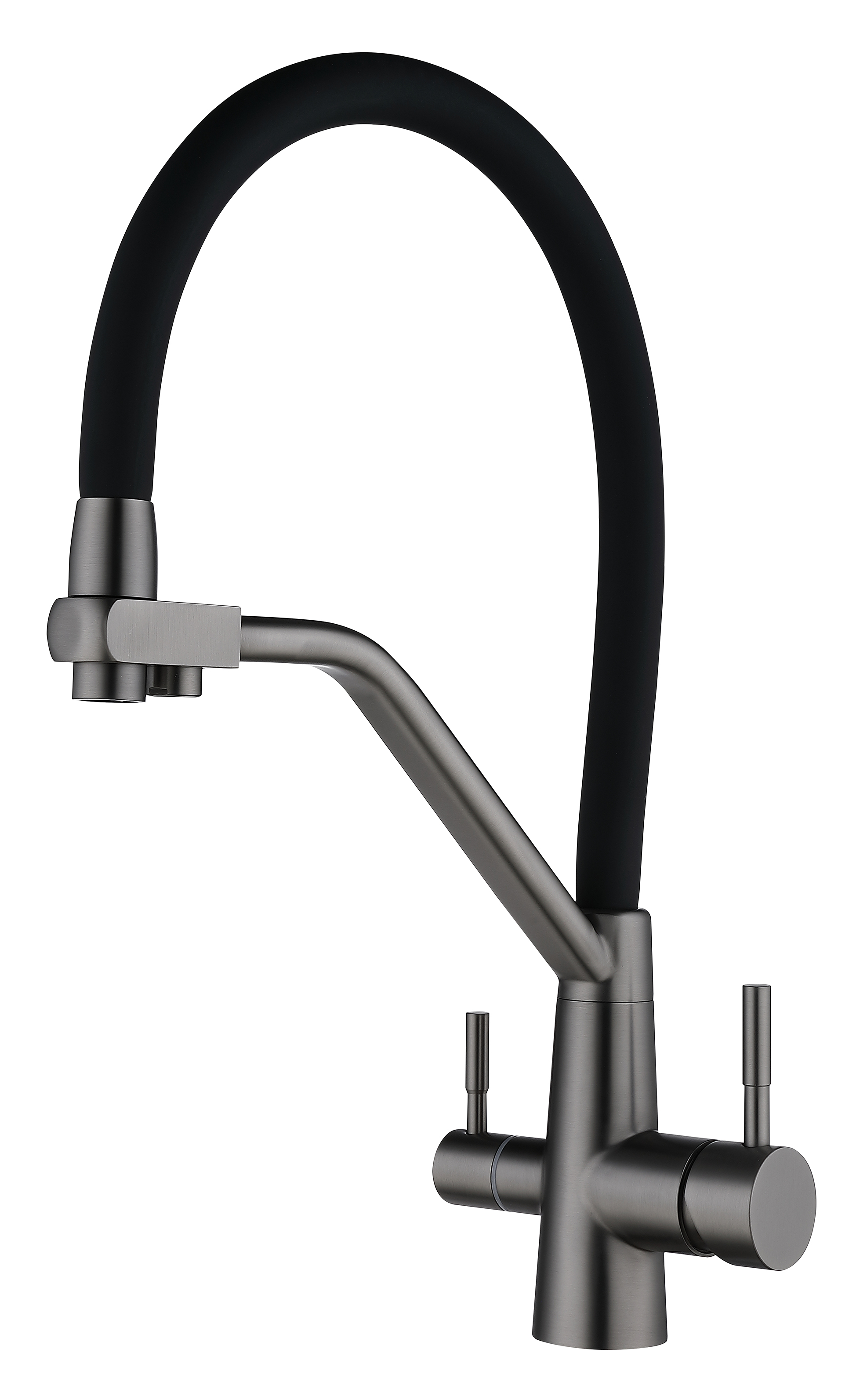 15055-PP Смес. для кухни с гиб шланг и под филт НЕРЖ (графит/серый) HANSEN (8/1шт)