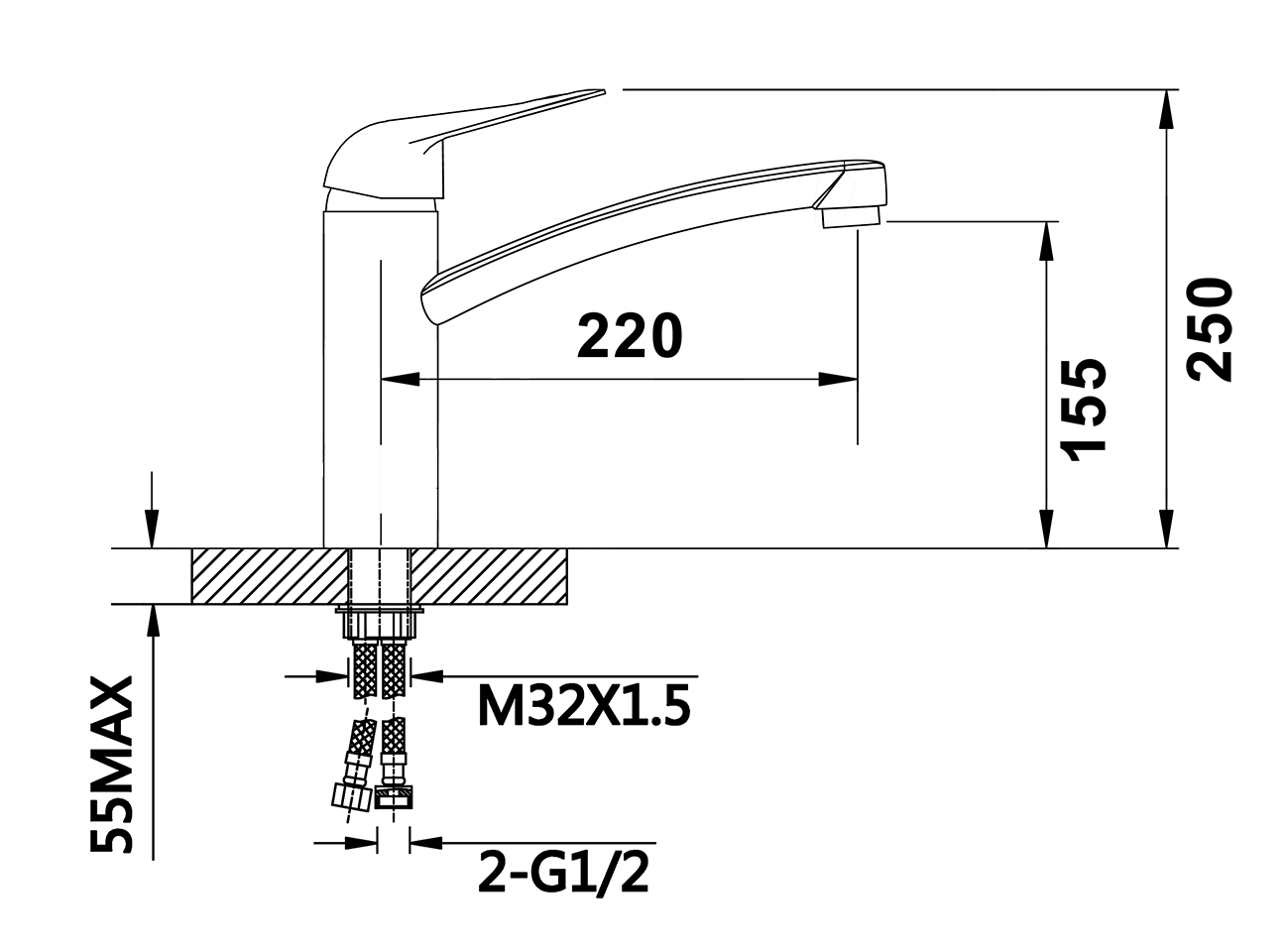 16033-C Смеситель для кухни (ЧЕРНЫЙ) "GANZER"  (10/1шт)