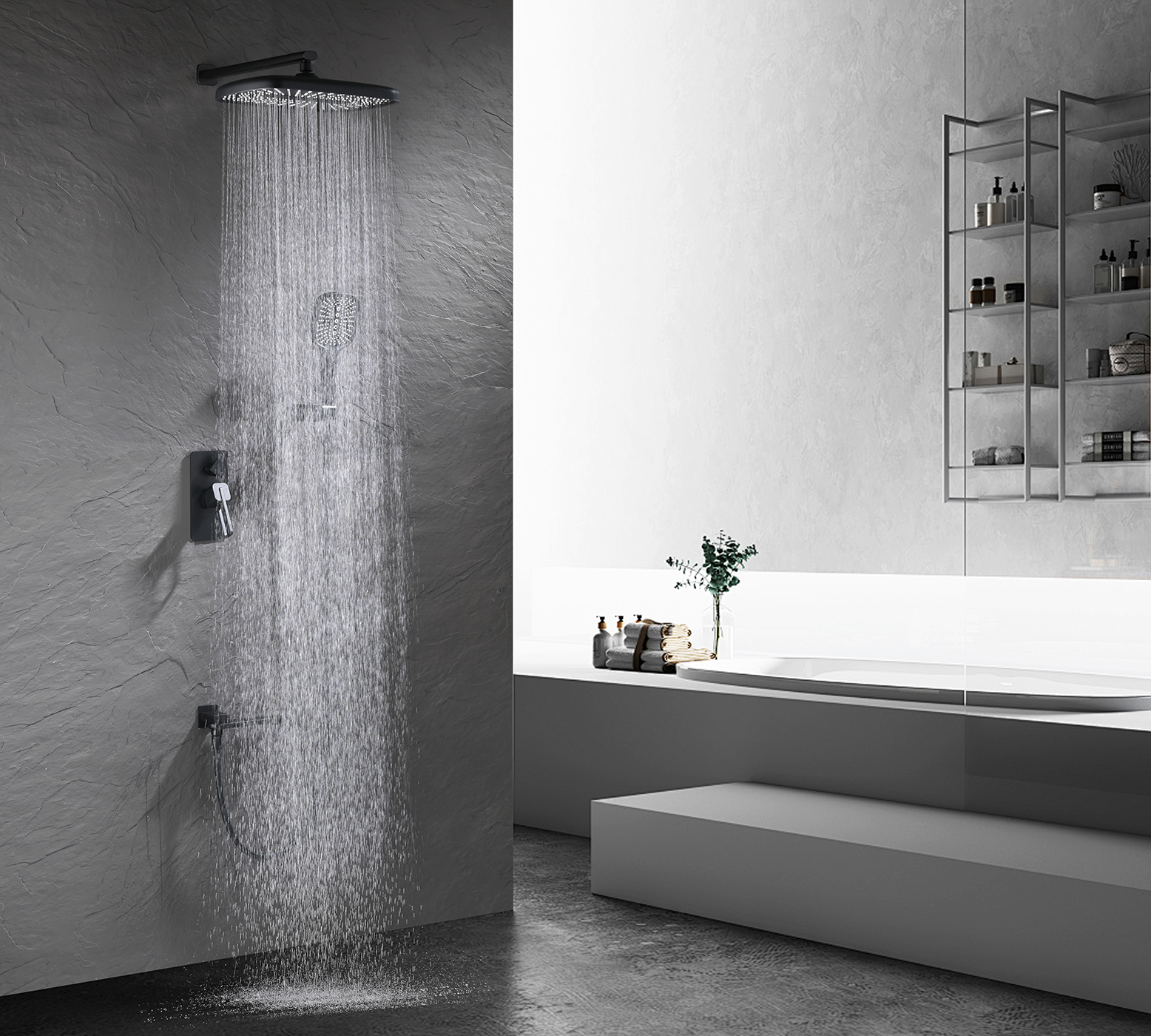 12165-C Смеситель встраиваемый для душа с 3-функ. (ЧЕРНЫЙ) GANZER (6/1шт)