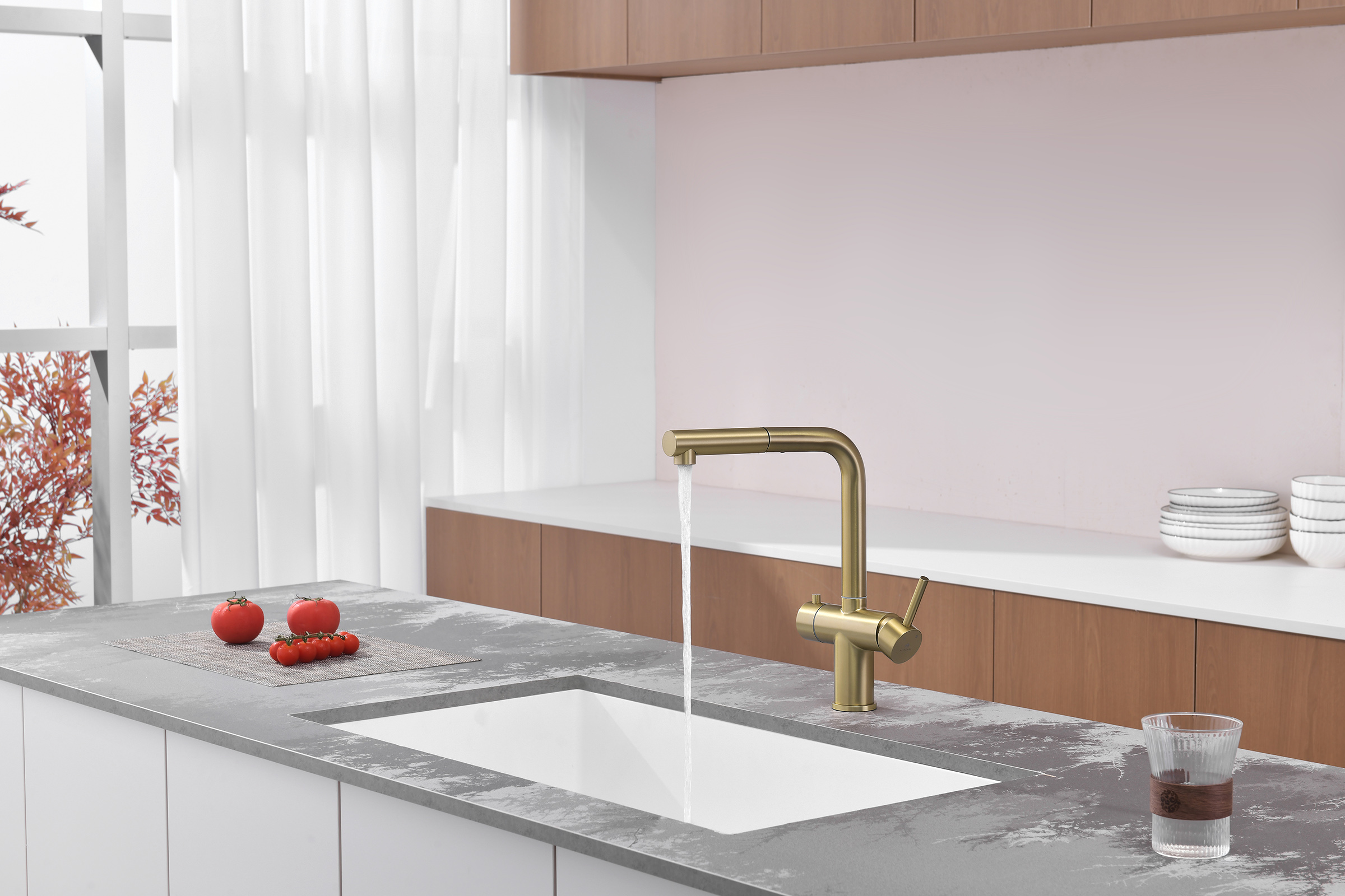 16036-S Смес. од. для кухни с ВЫД. лейкой и подк. ФИЛЬТ. (Мат. Золото)  GANZER (10/1шт)