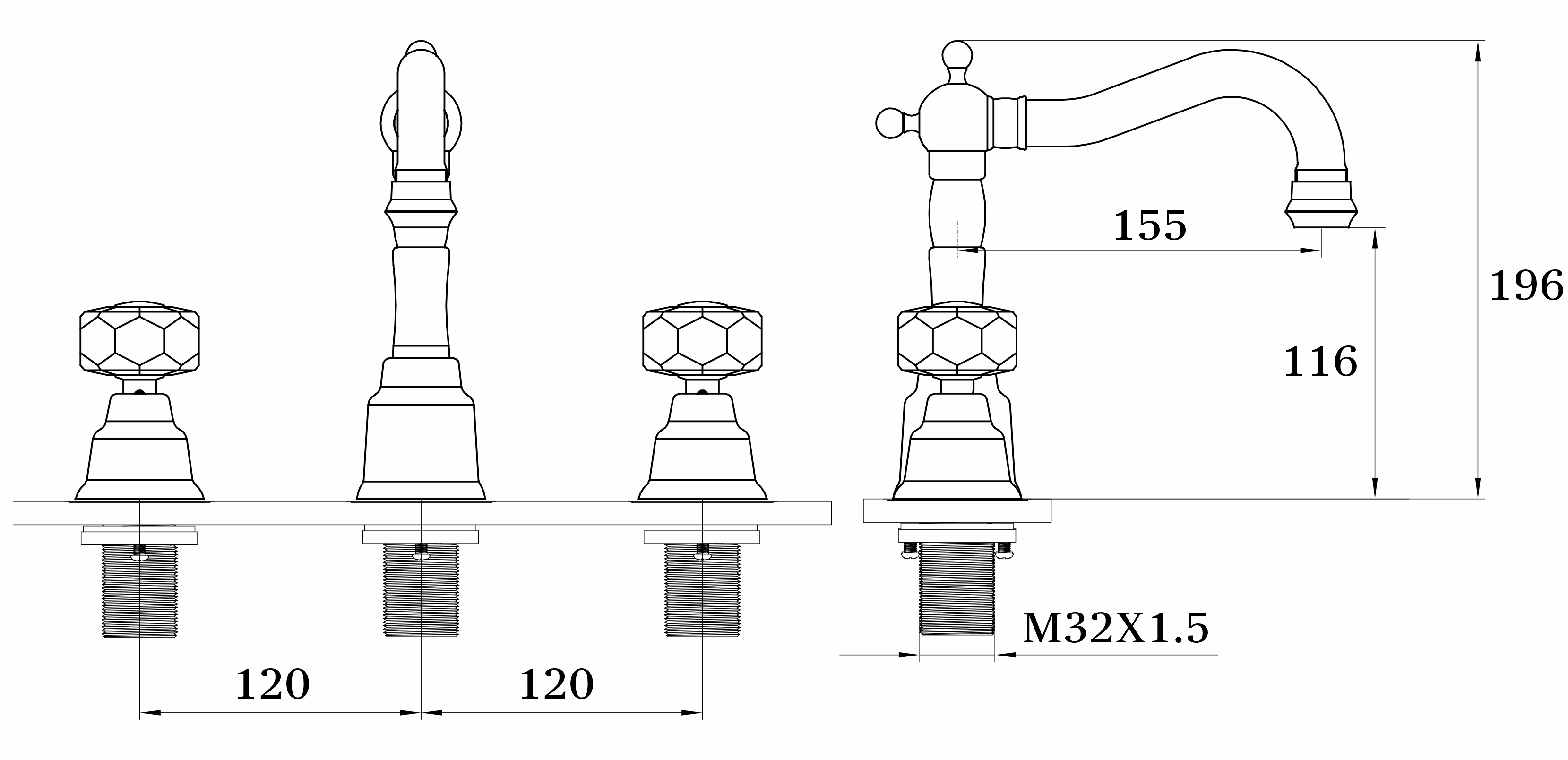 09015-D Смеситель на борт рак. (3-отв) GANZER  (10/1шт) Л/К