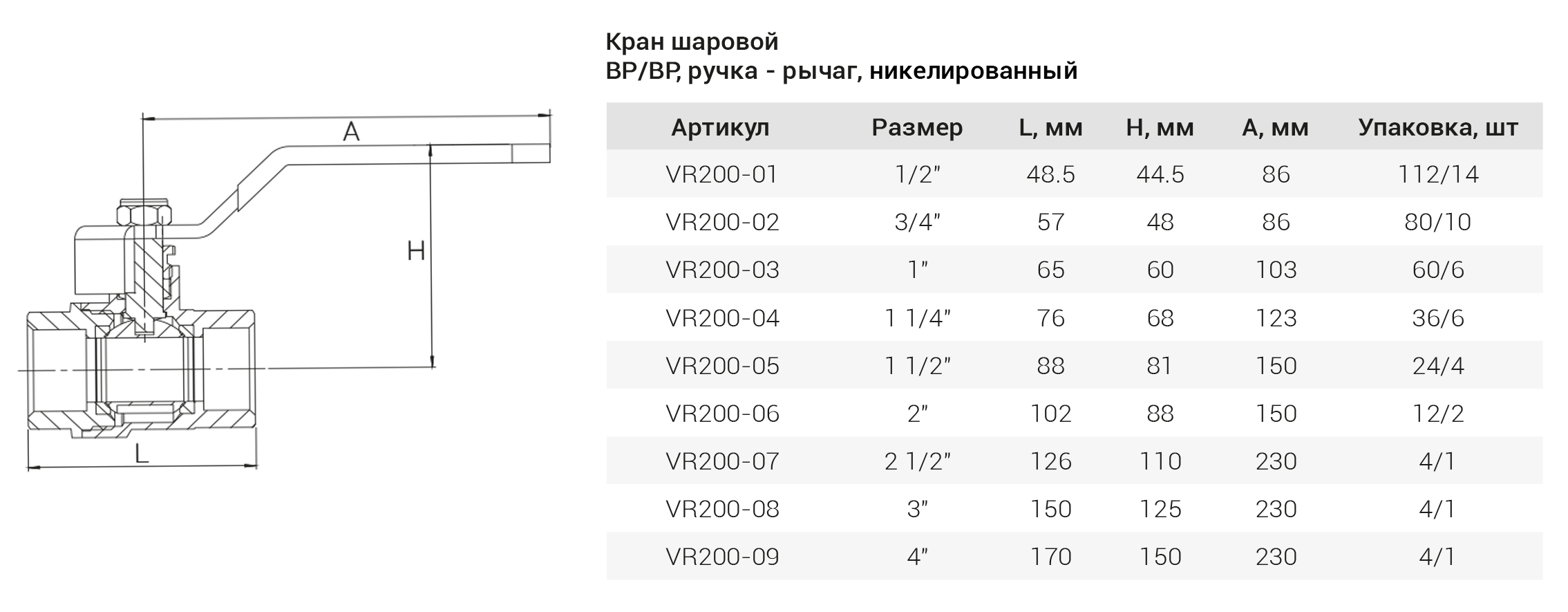 Шаровый кран  (НИКЕЛ)  1"1/2  Г.х Г. (РУЧ.) ViEiR  (24/4шт)