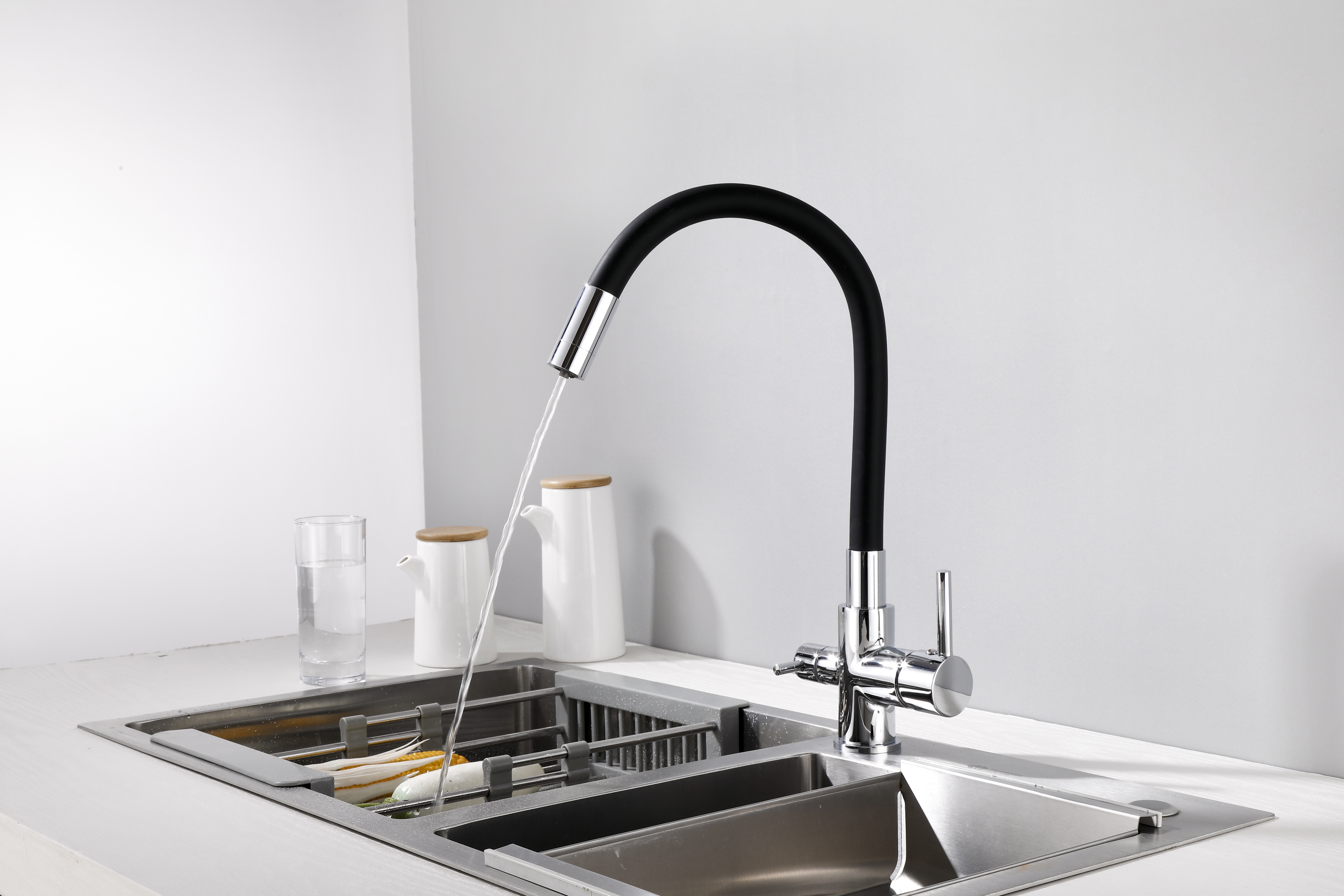 15080-P Смес. для кухни с гиб шланг и под фильт (хром/сер.) латунь HANSEN (10/1шт)