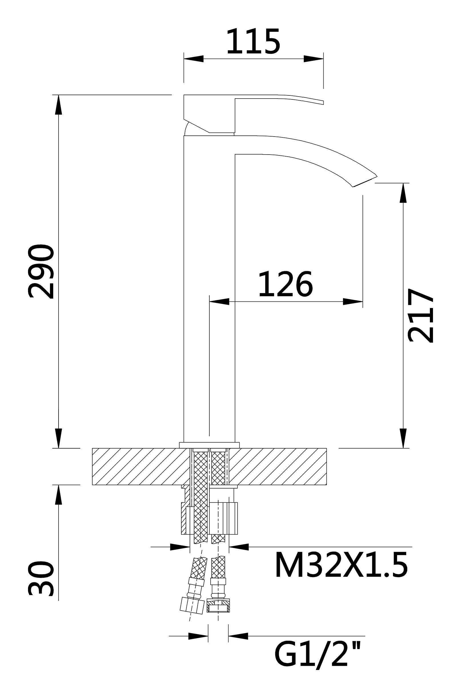 11044-C Смес. од. из НЕРЖ. для рак. чаши (ЧЕРНЫЙ) HANSEN  (10/1шт)