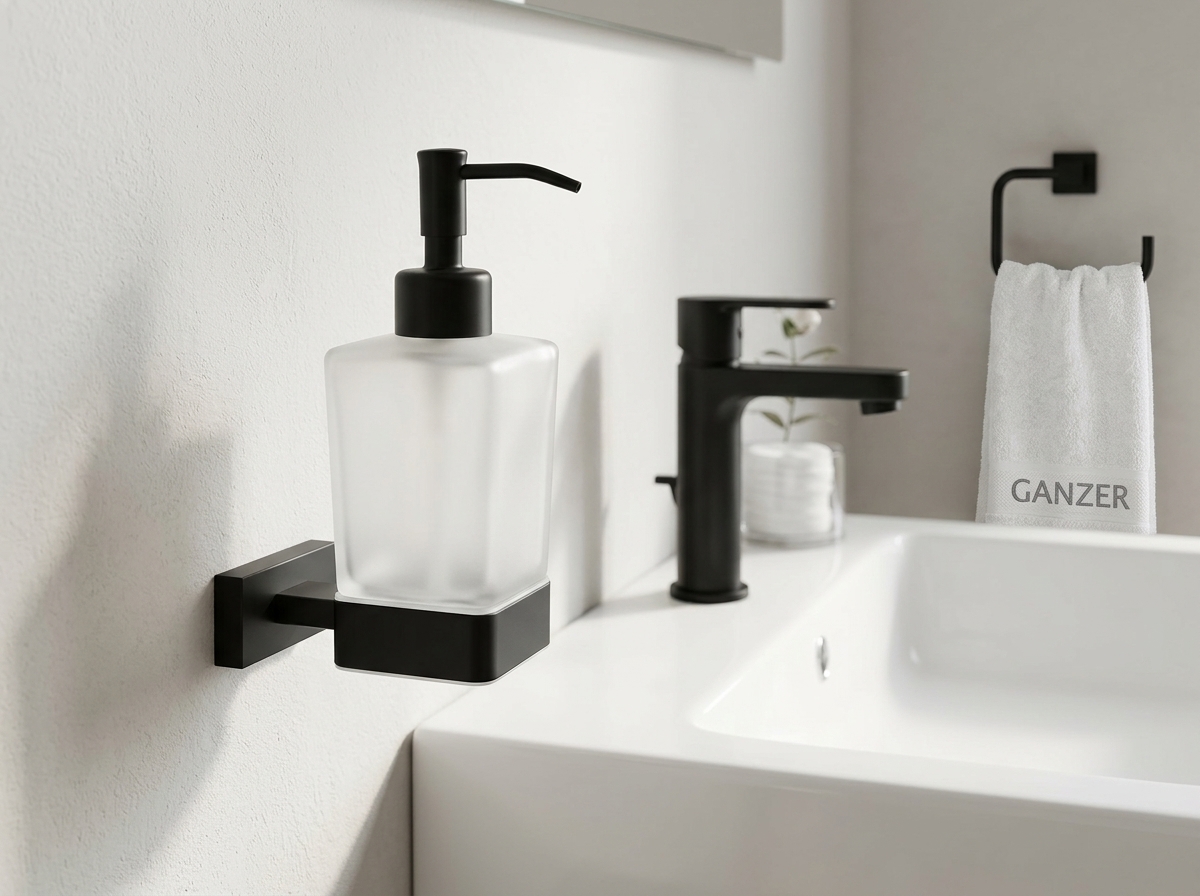 88027-C Дозатор жидкого мыла настенный (ЧЕРНЫЙ) GANZER  (20/1шт)