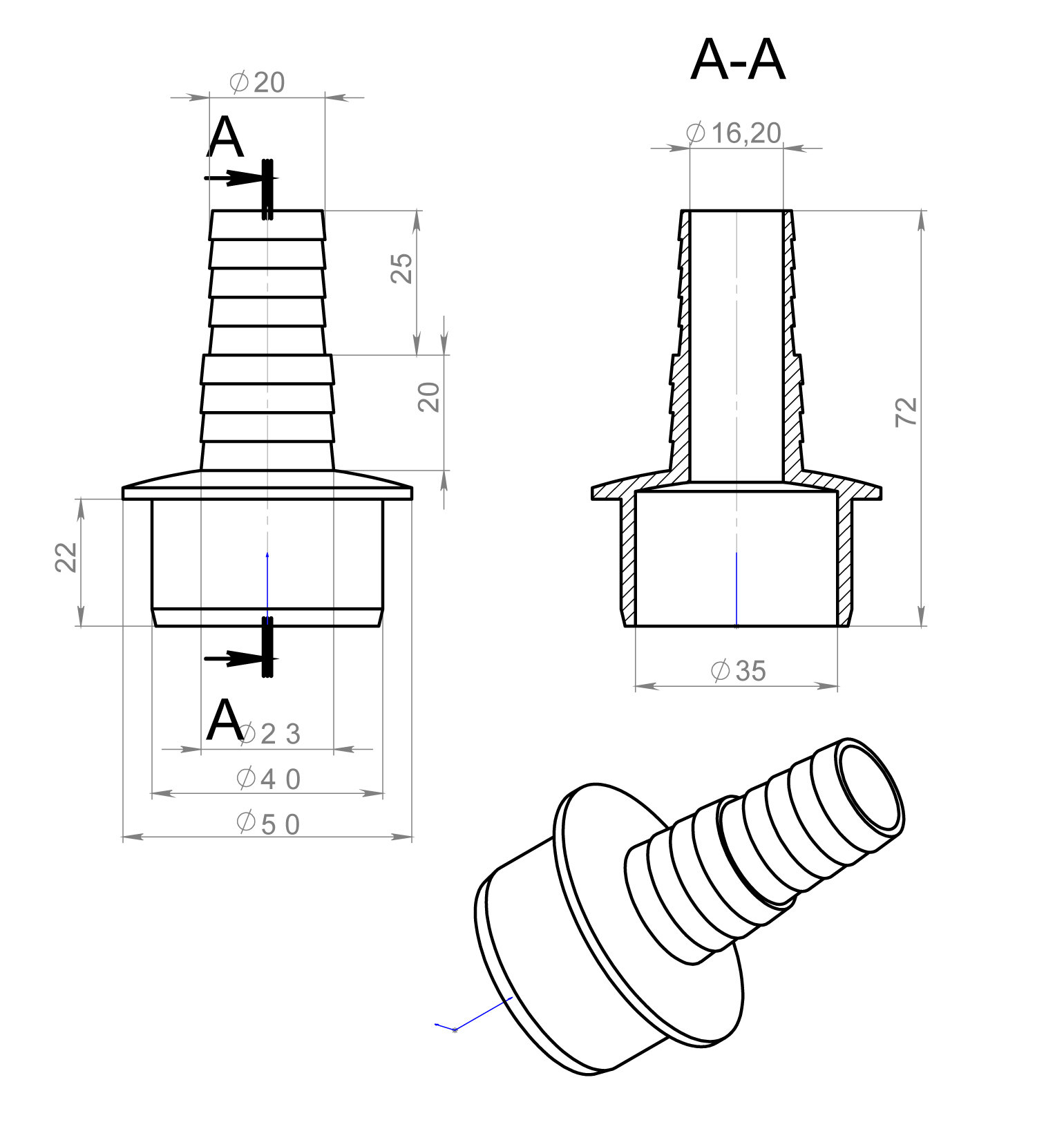 Адаптер (ПРЯМОЙ) для под. слива (20/22мм х 40мм) ОРИО (20/1шт)