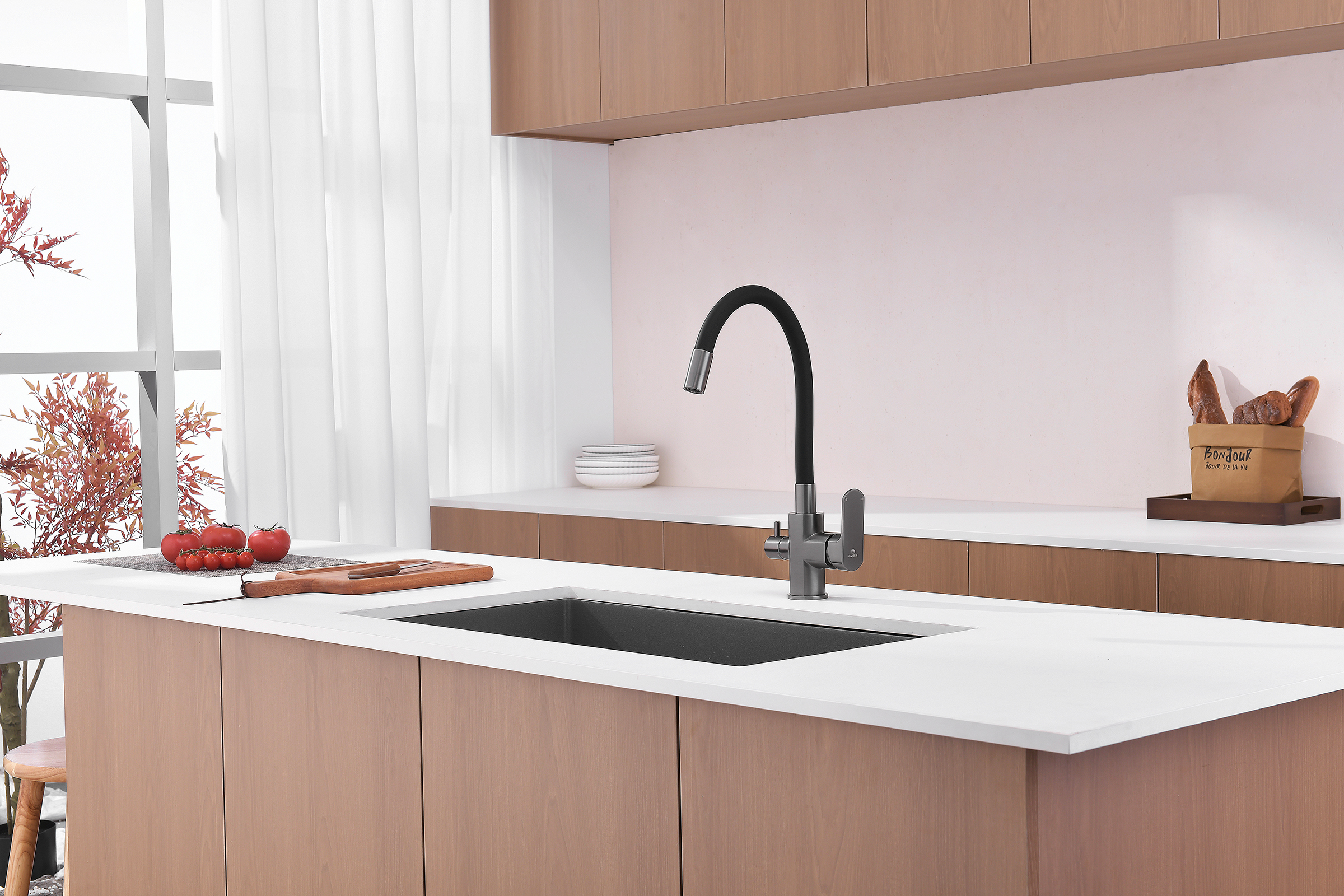 06127-Q Смеситель для кухни с гиб. изл. и под. фильтра (ГРАФИТ) GANZER (10/1шт)