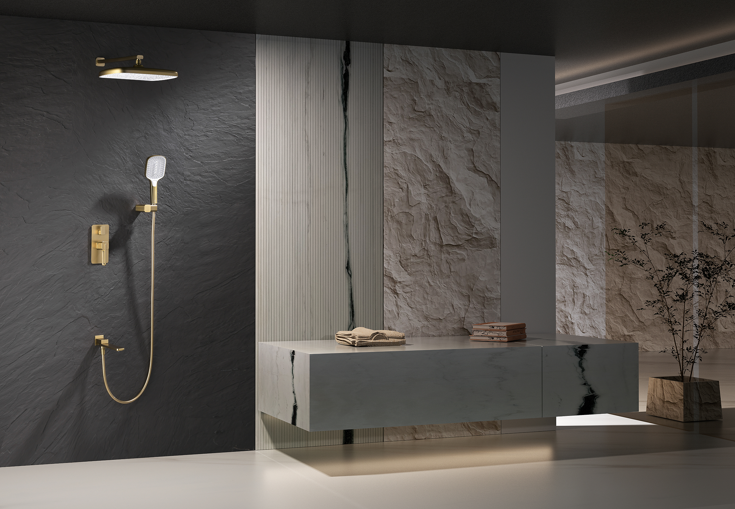 12165-S Смеситель встраиваемый для душа с 3-функ. (Мат. Золото) GANZER (6/1шт)