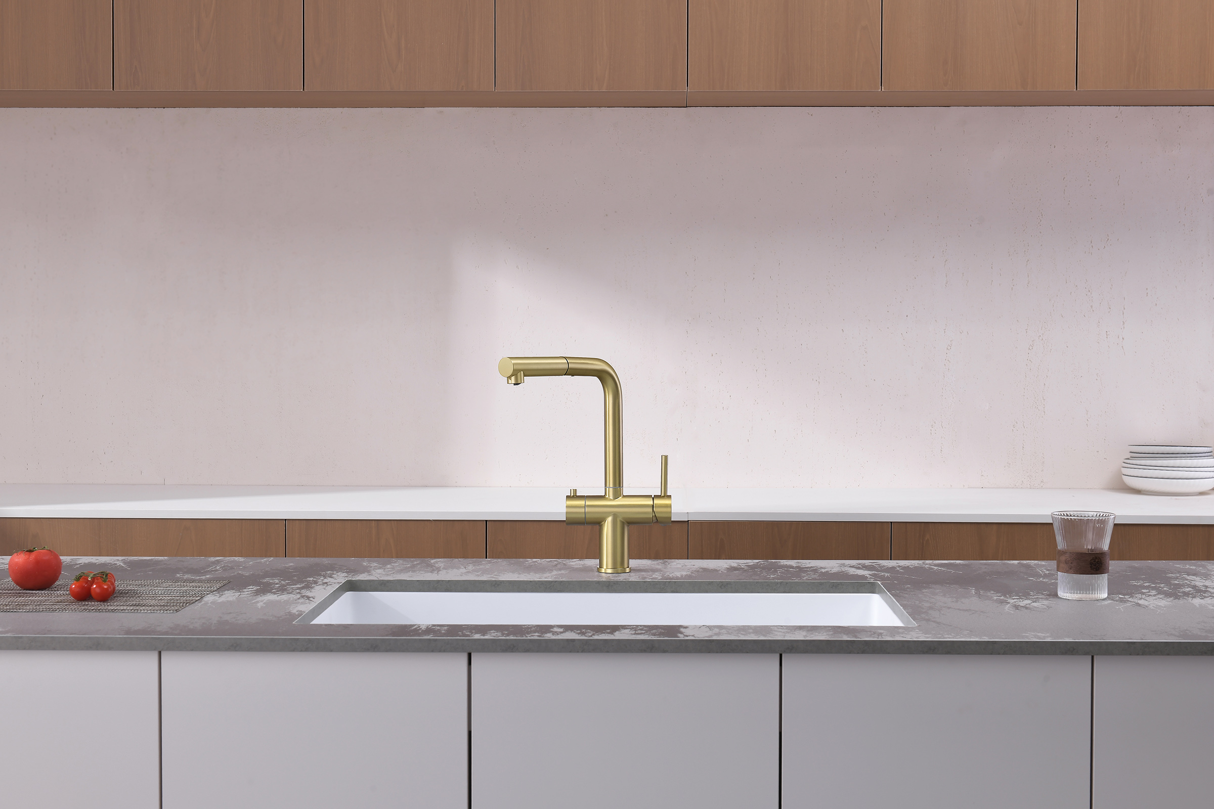 16036-S Смес. од. для кухни с ВЫД. лейкой и подк. ФИЛЬТ. (Мат. Золото)  GANZER (10/1шт)