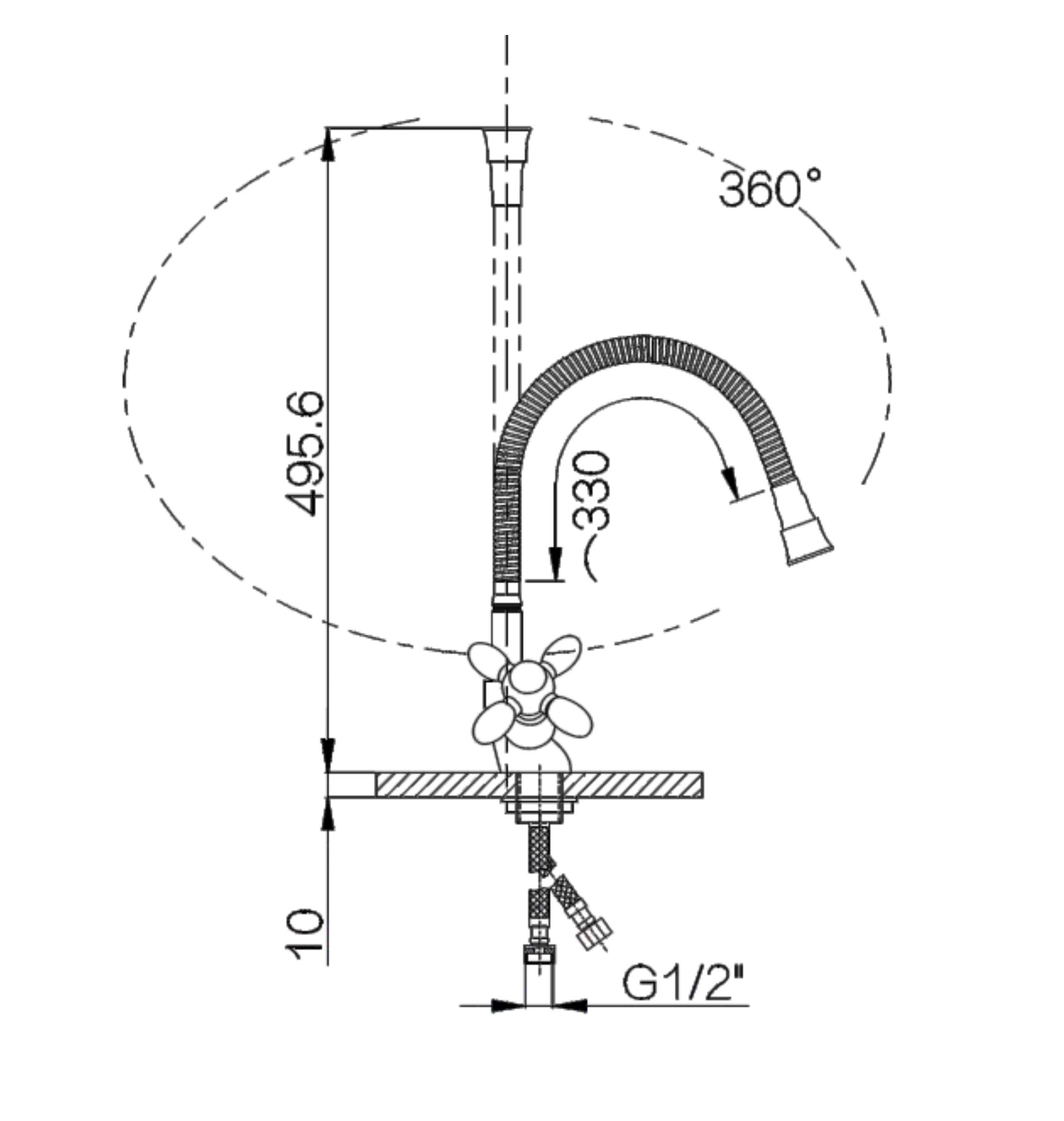 52052-C Смес. 2-ух руч. для кухни с гиб. из.(ЧЕРНЫЙ) HANSEN