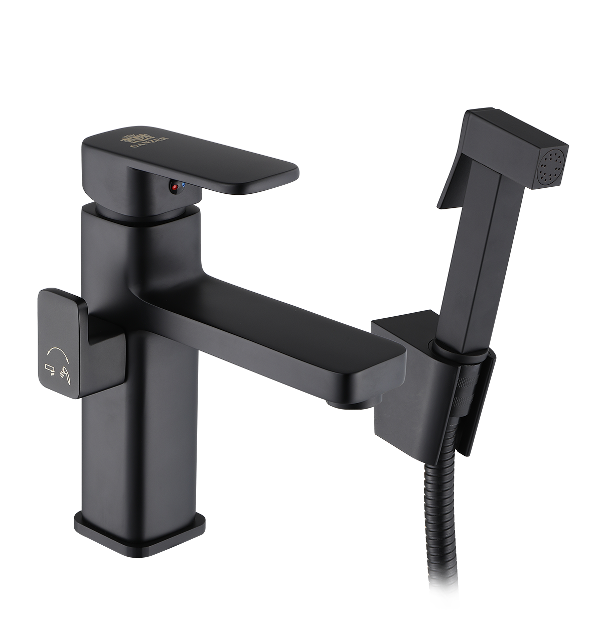 12053-C Смеситель для умыв. с под. гиг. лейки (ЧЕРНЫЙ)  GANZER  (10/1шт) Л/К