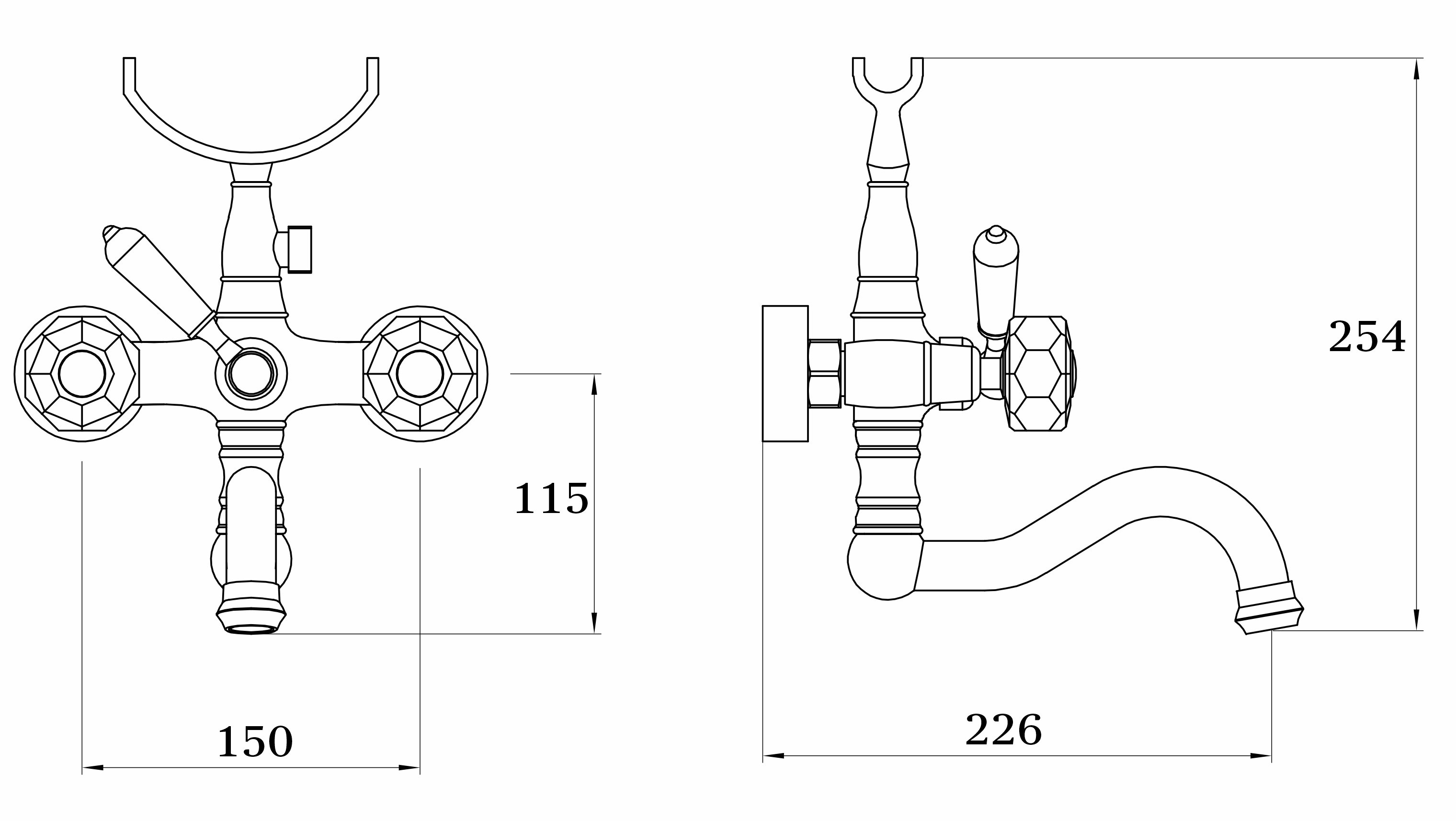 09036-D Смеситель 2-ух руч. для ванны БРОНЗ GANZER  (6/1шт) Л/К