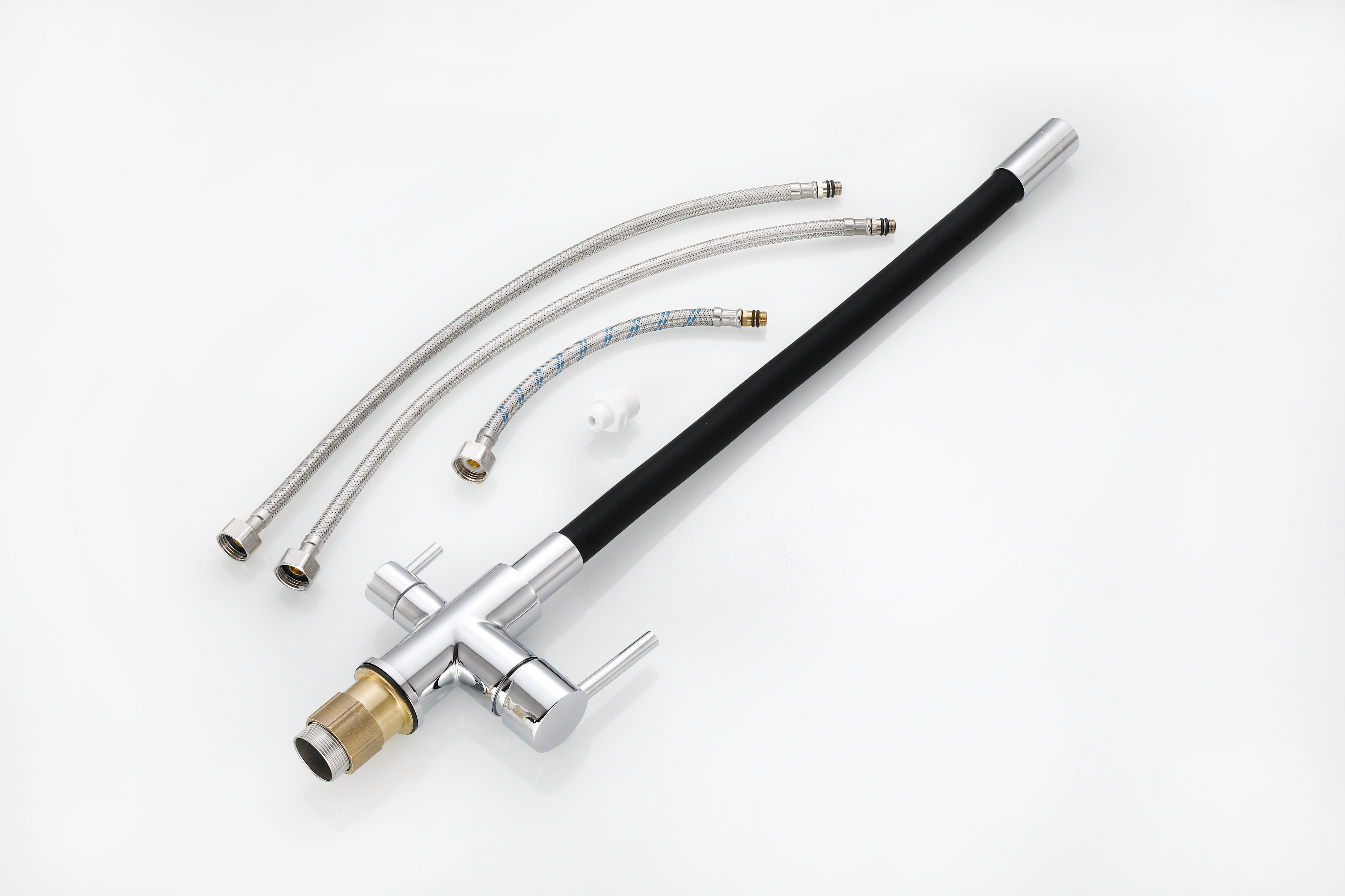 15080-P Смес. для кухни с гиб шланг и под фильт (хром/сер.) латунь HANSEN (10/1шт)