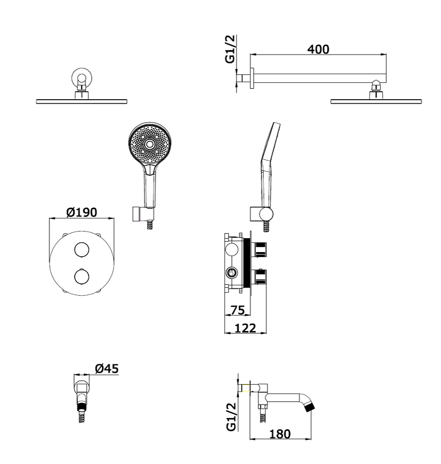 25003-3S Встроенный смес для ванны с 3-функ. термостат (Мат. Золото) ViEiR  (6/1шт)