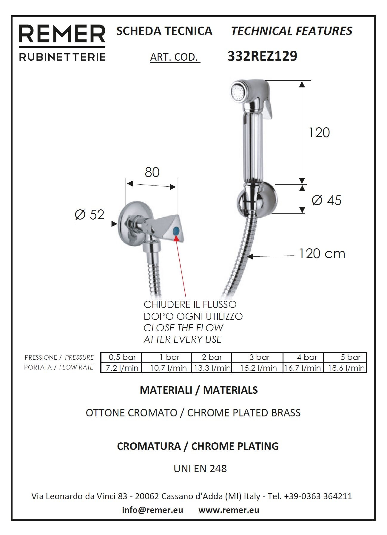 Комплект для биде с УГЛ.КРАНОМ  Remer