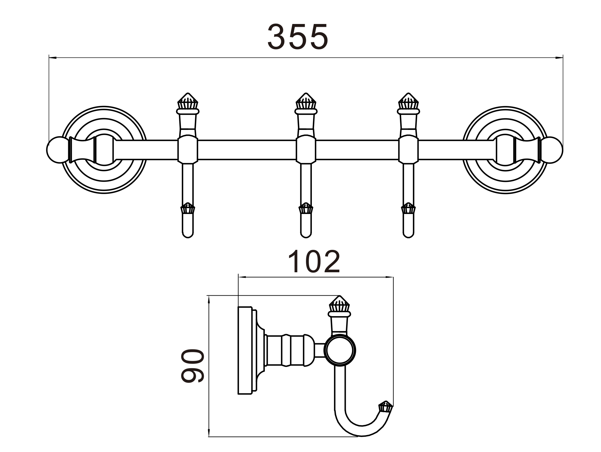 31073 П/держатель 3 крючка GANZER (10/1шт)