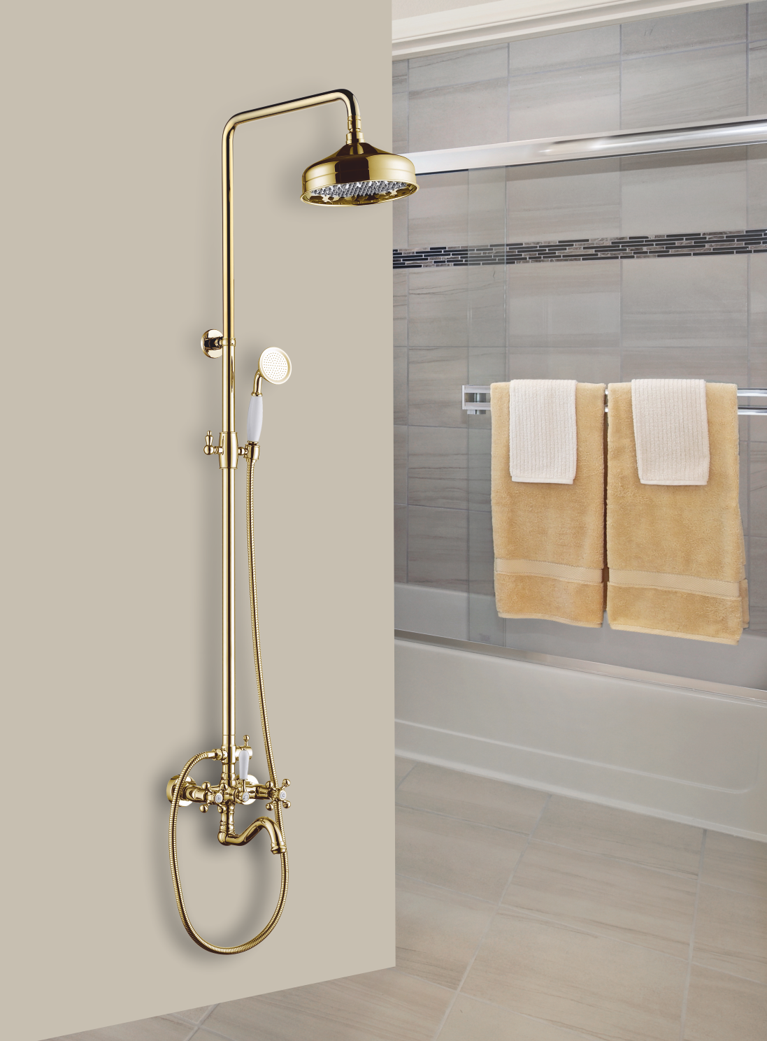 09063-E Двухвент душевой рейлинг ЗОЛОТО  "GANZER"  (4/1шт)