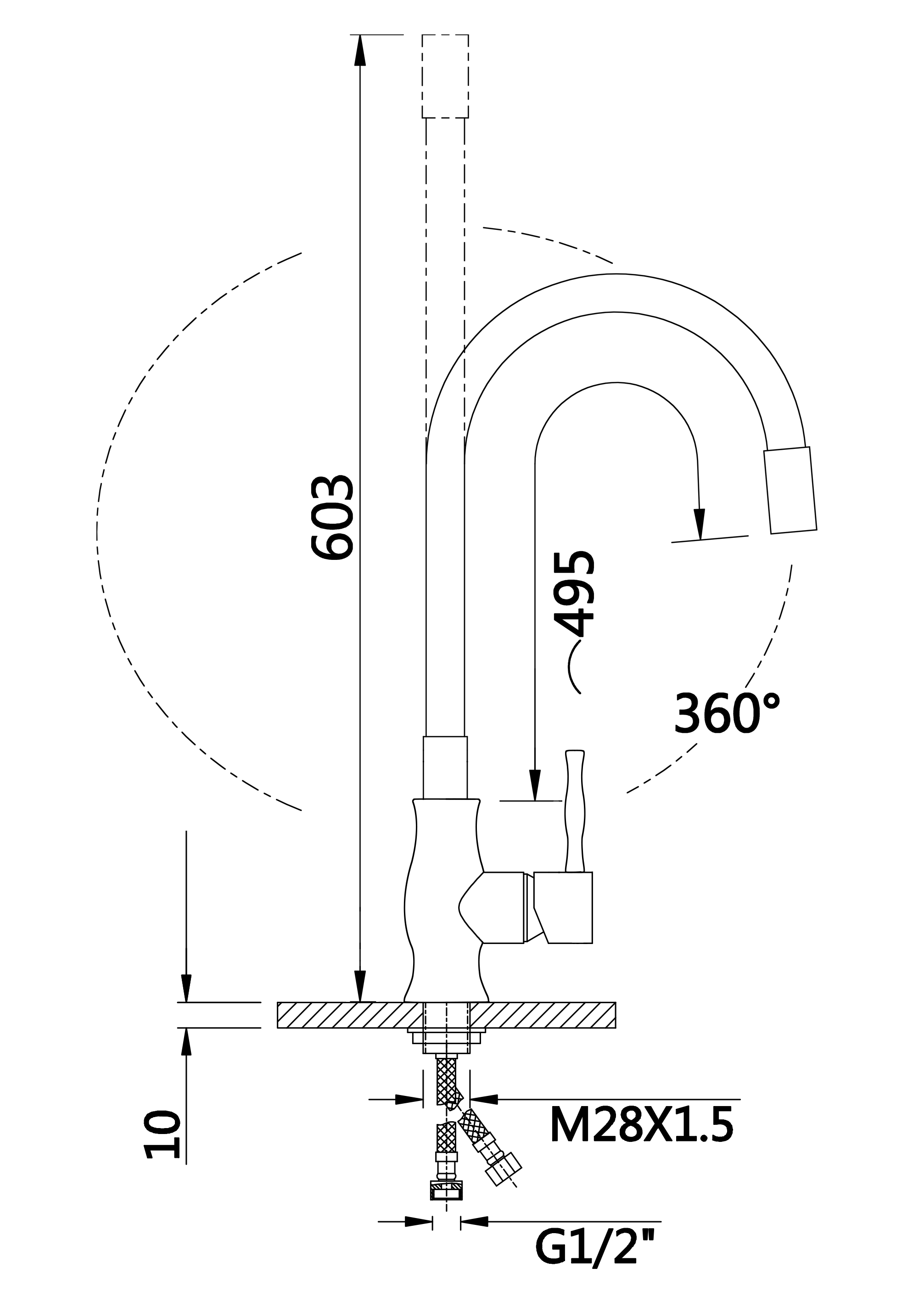 59032-GP Смес. из НЕРЖ. для кух. (САТИН с гиб. сер. изл.) HANSEN  (10/1шт)