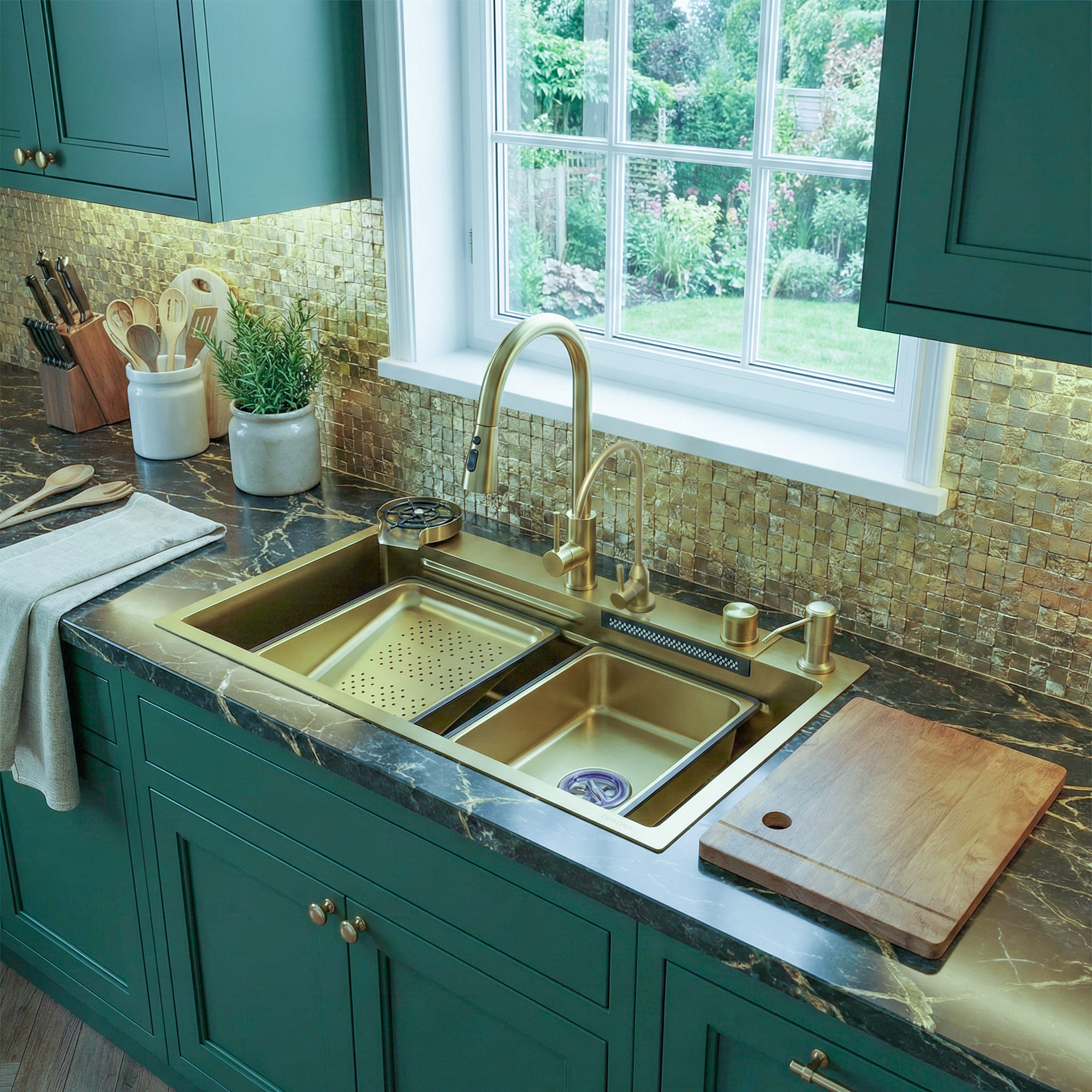 Мойка многофункциональная, без смес. НЕРЖ (75х46мм,МАТ. ЗОЛОТО)  GANZER